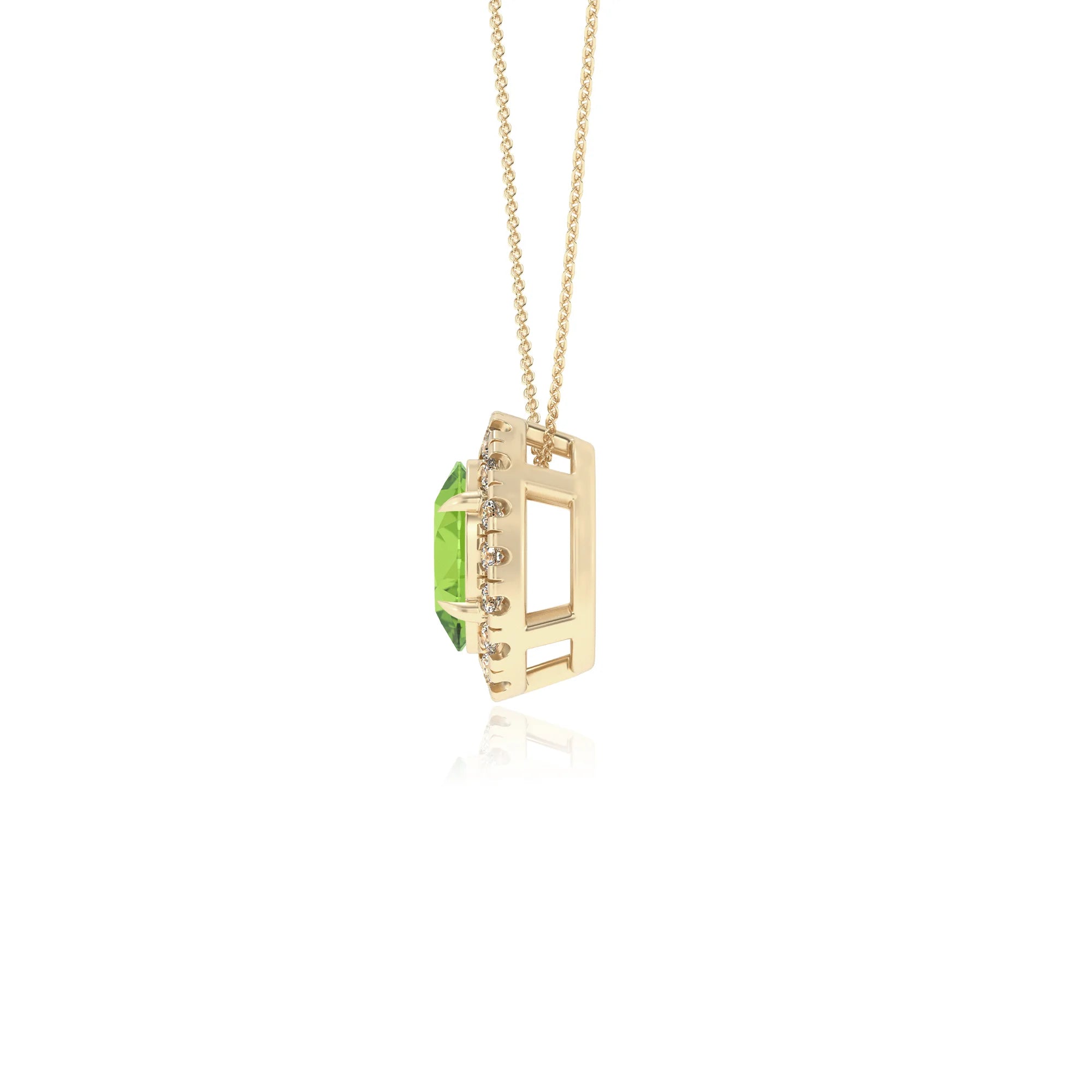 natural peridot oval solitaire necklaces in yellow gold 
