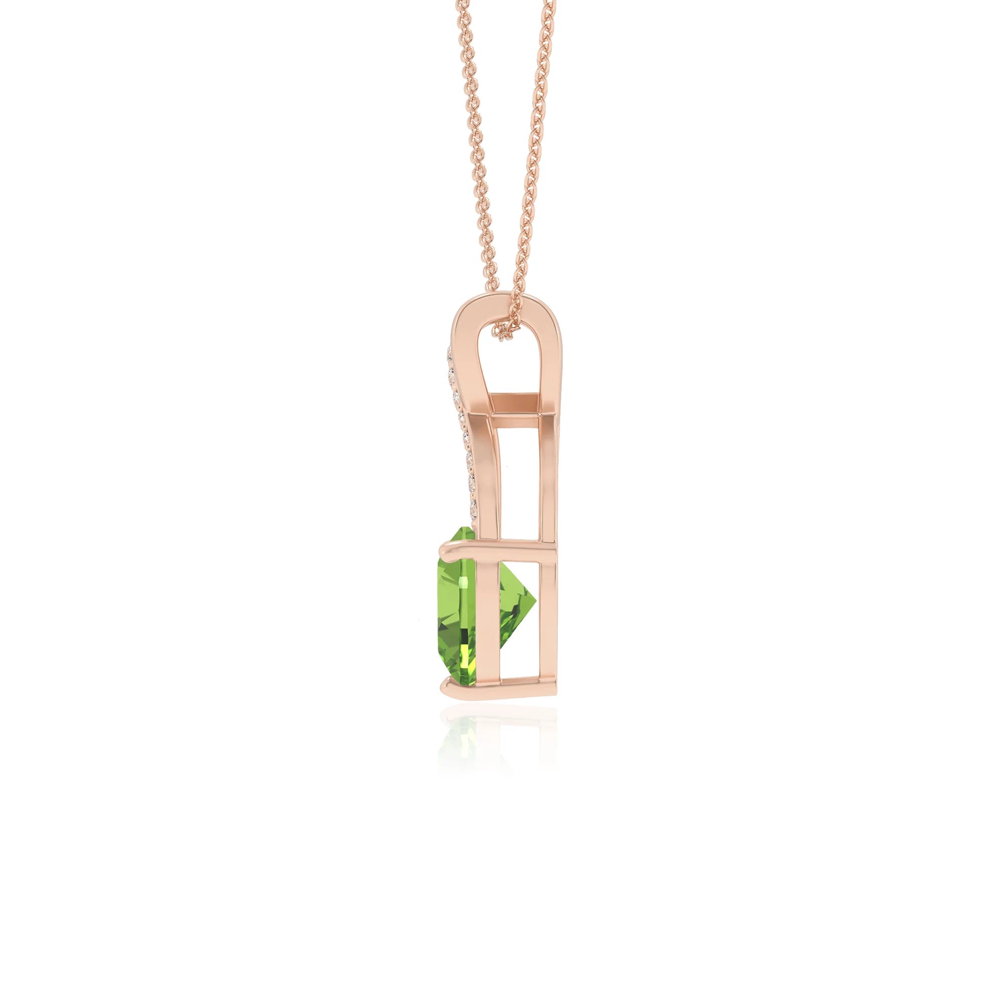 natural peridot heart solitaire necklaces in rose gold 