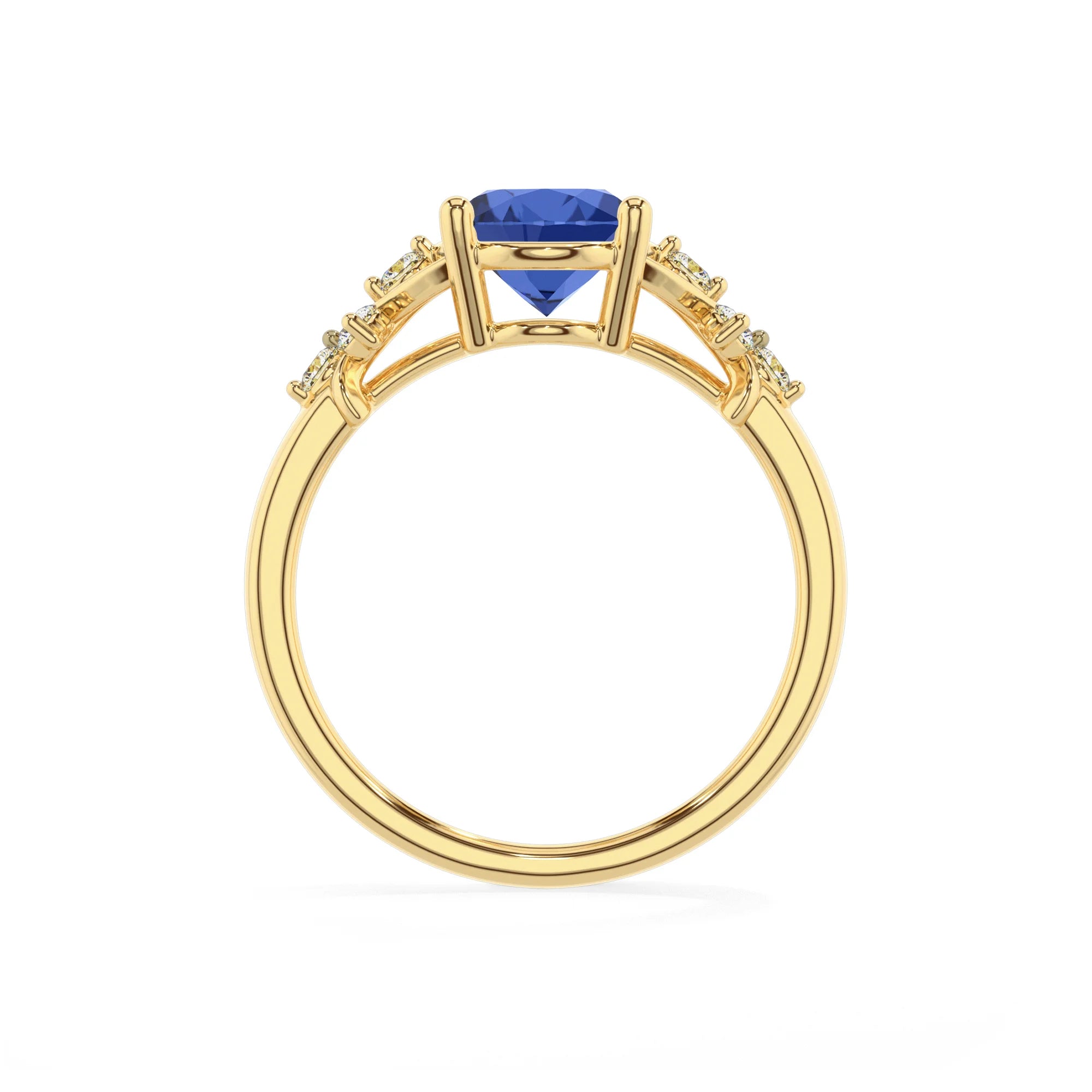 lab grown blue-sapphire oval solitaire rings in yellow gold 