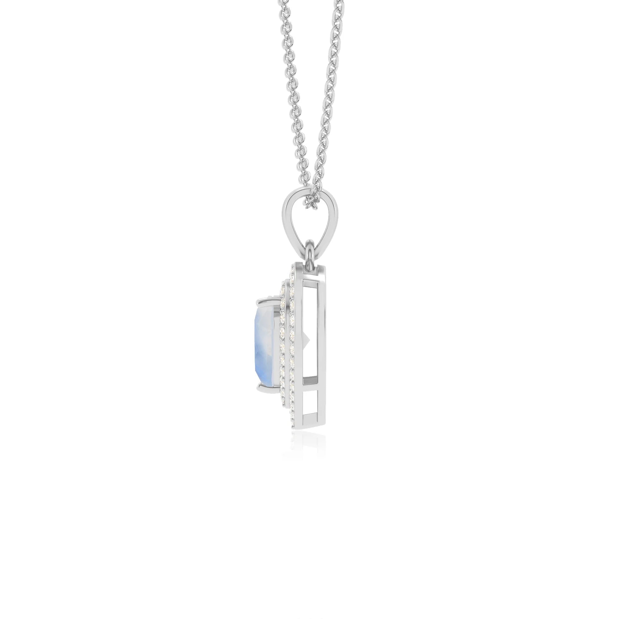 natural rainbow moonstone heart halo necklaces in white gold 