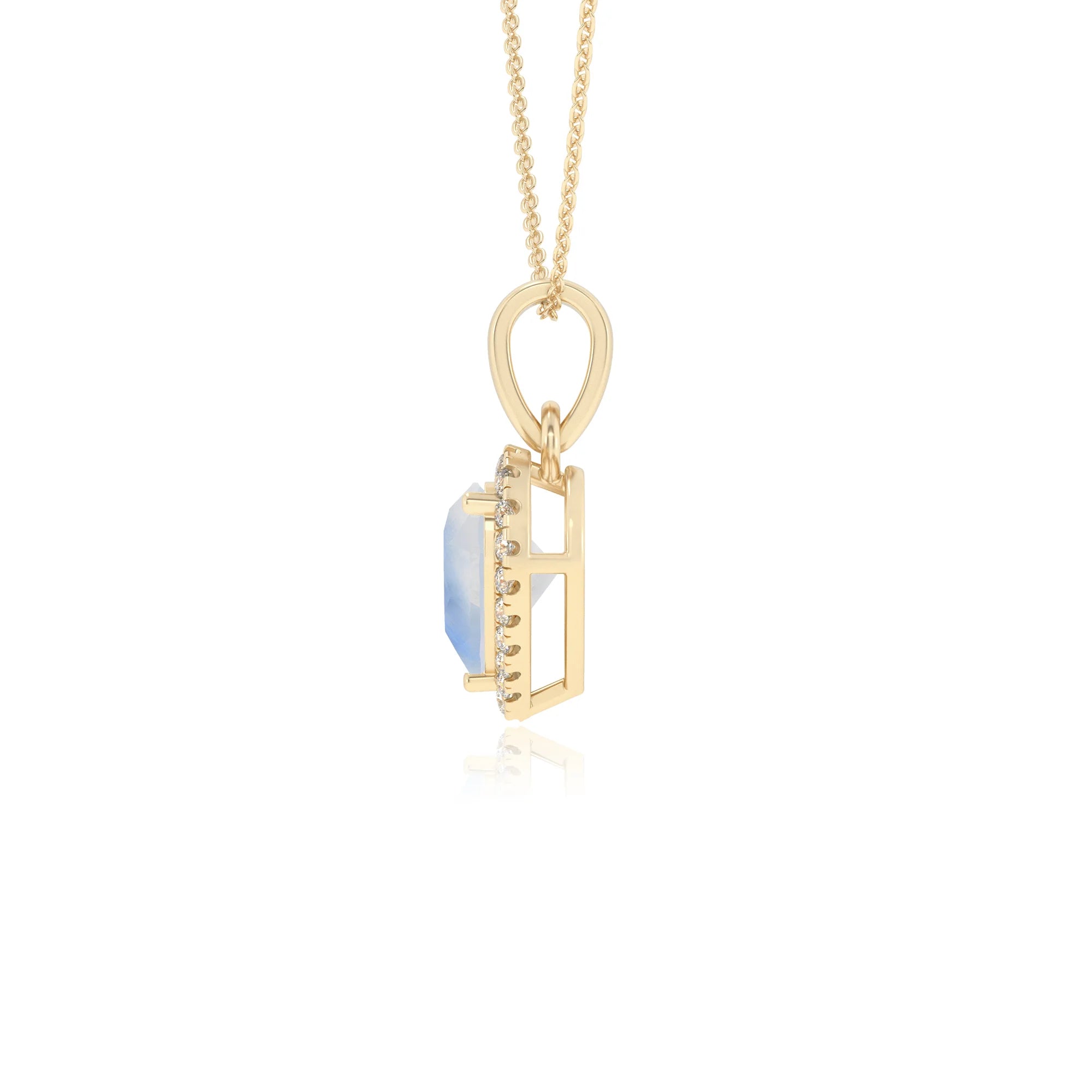 natural rainbow-moonstone heart solitaire necklaces in yellow gold 