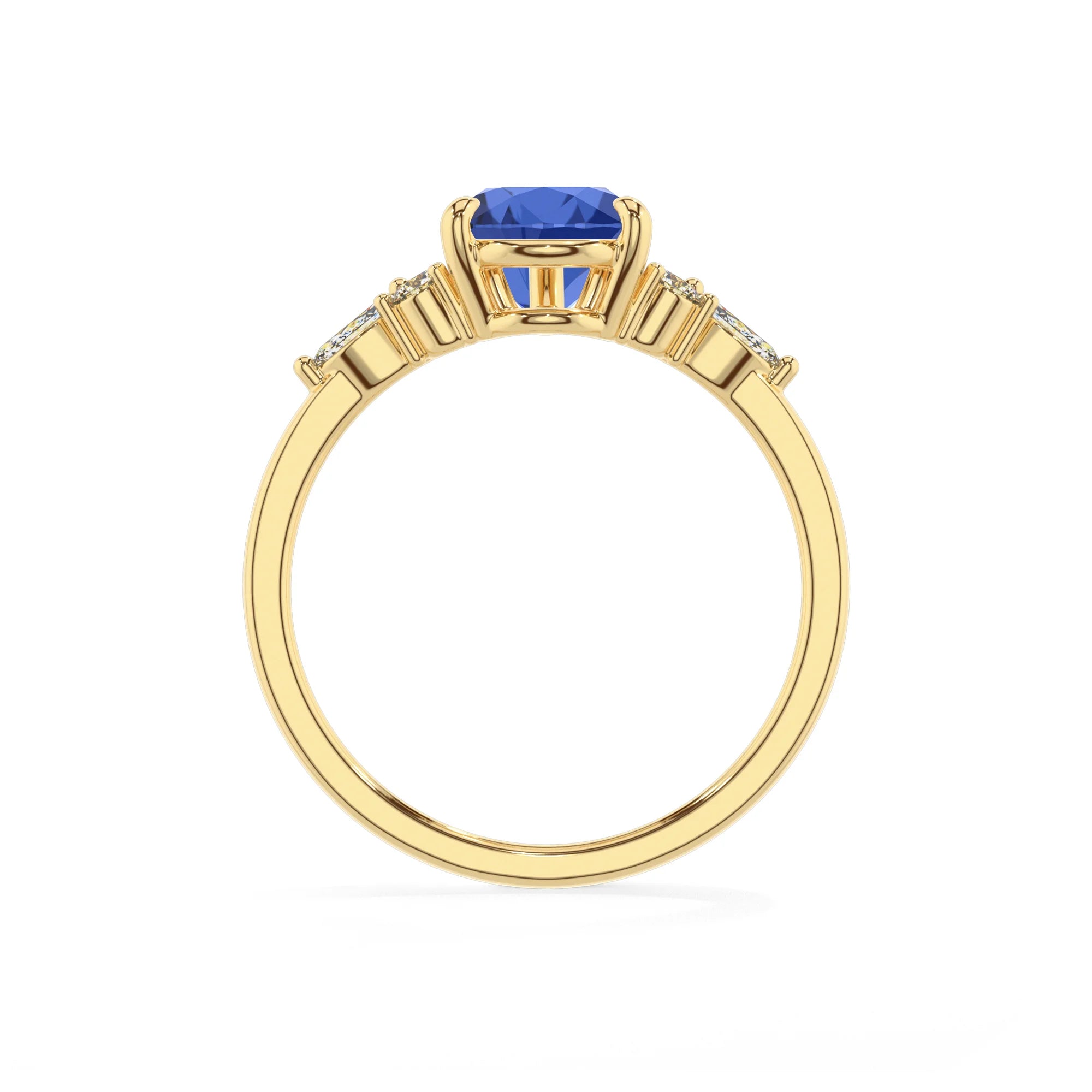 lab grown blue-sapphire pear solitaire rings in yellow gold 