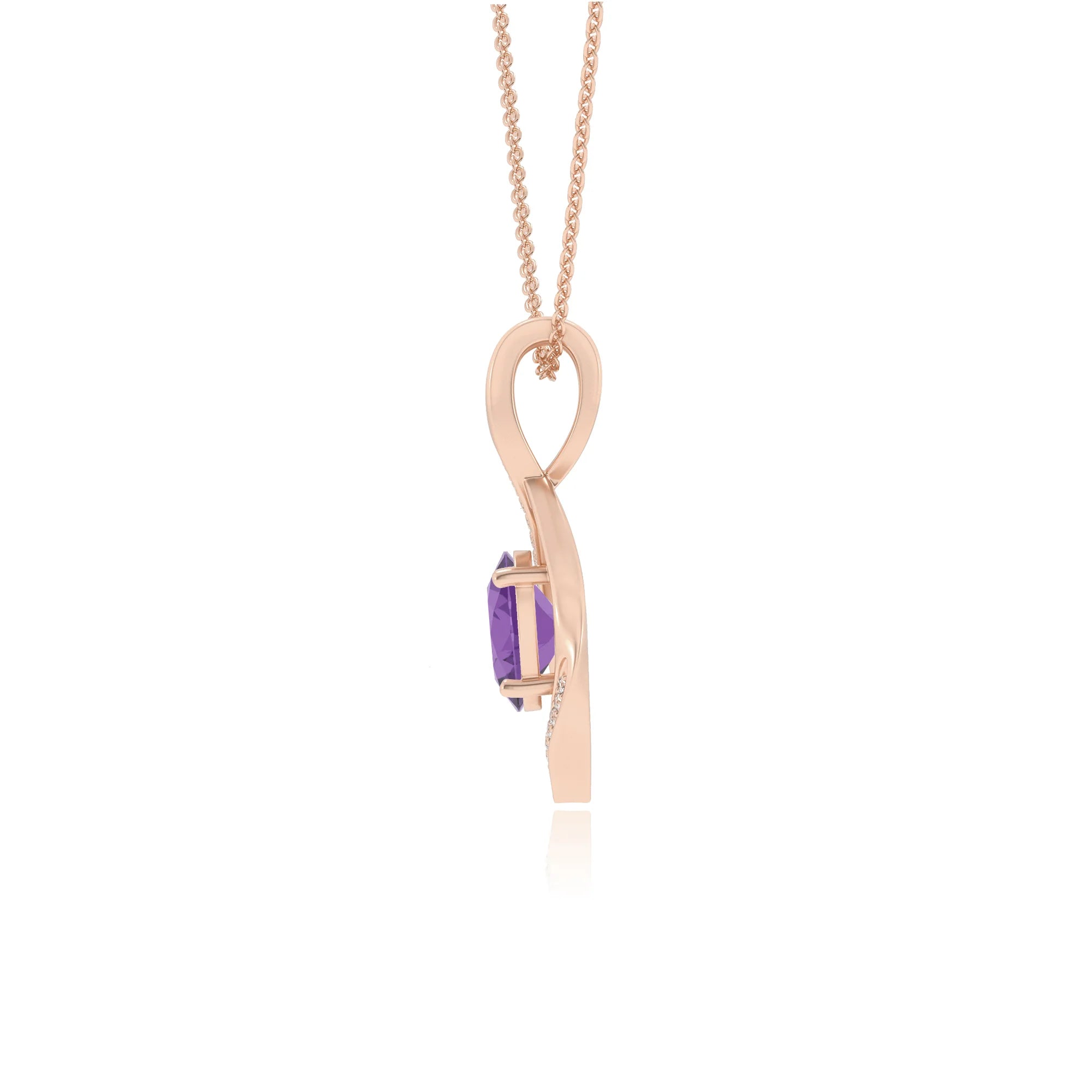 lab grown amethyst oval solitaire necklaces in rose gold 