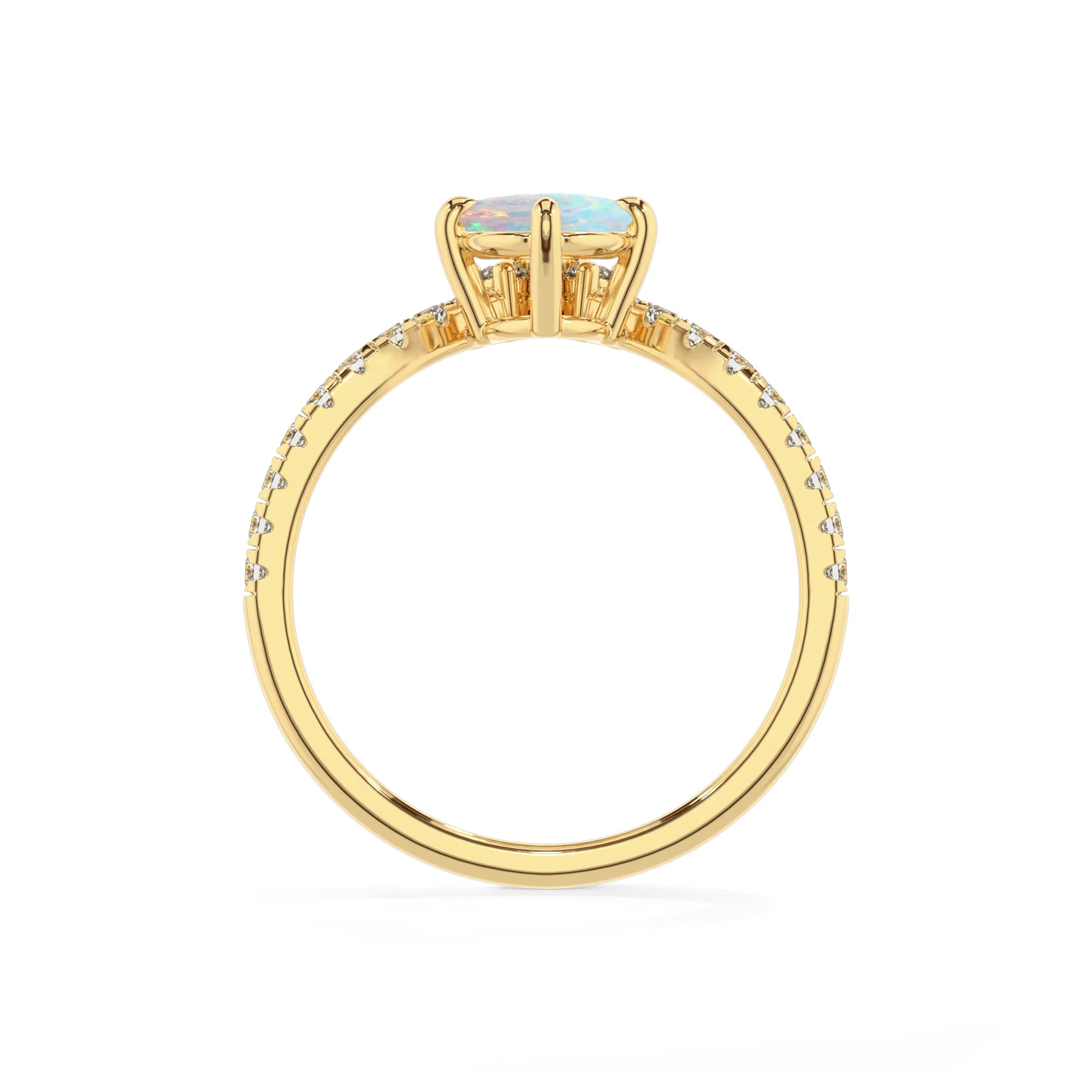 lab grown opal oval solitaire rings in yellow gold 