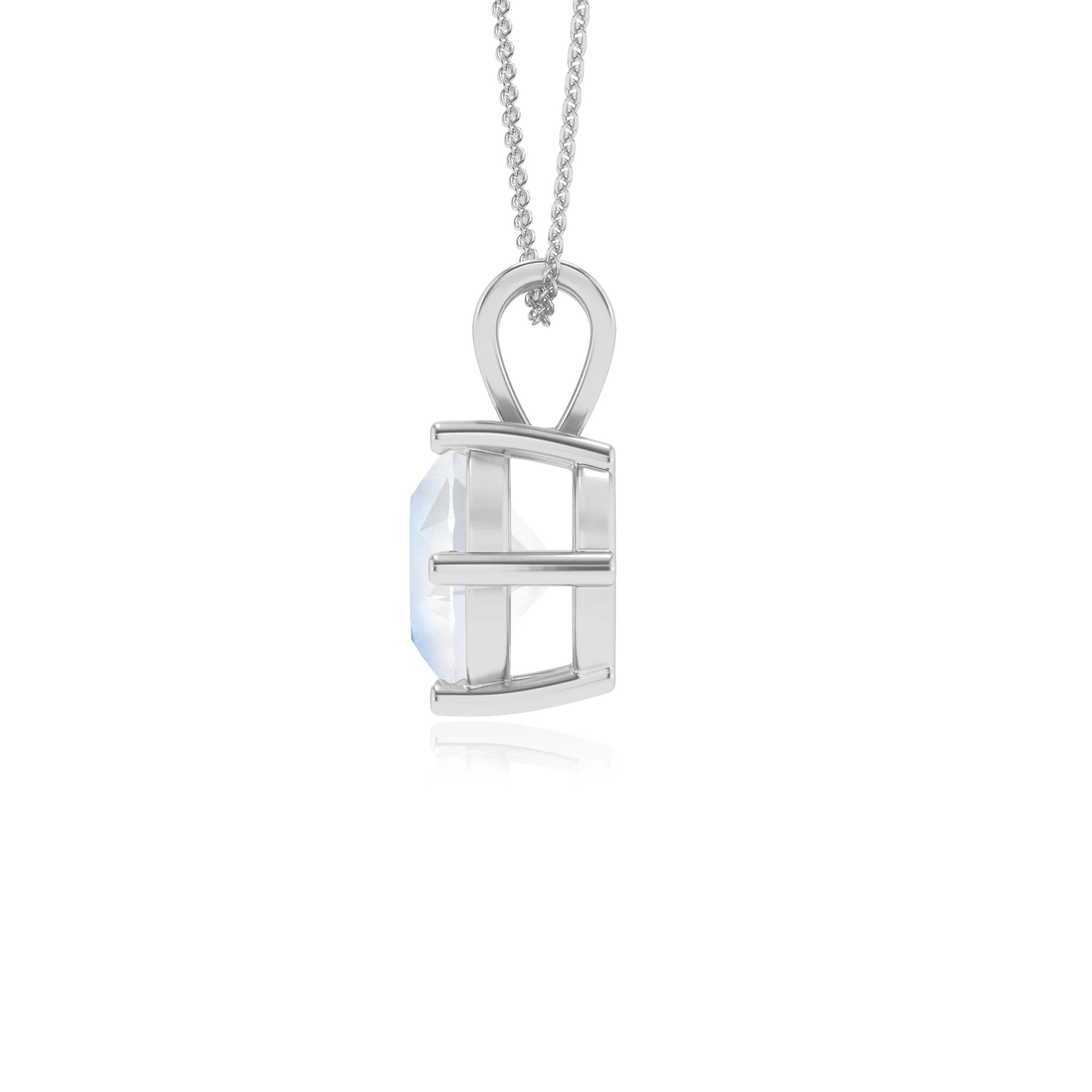 natural rainbow-moonstone round solitaire v-bale necklaces in white gold 