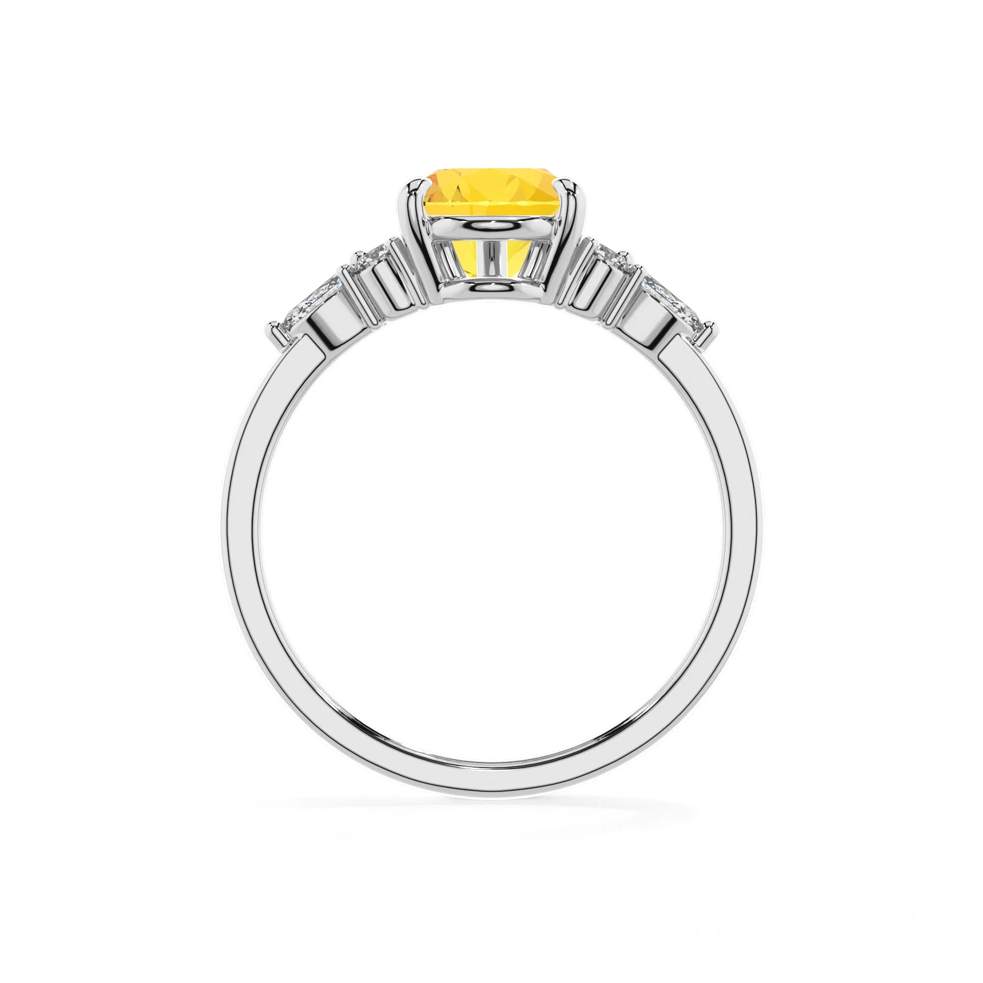 lab grown yellow-sapphire pear solitaire rings in platinum 