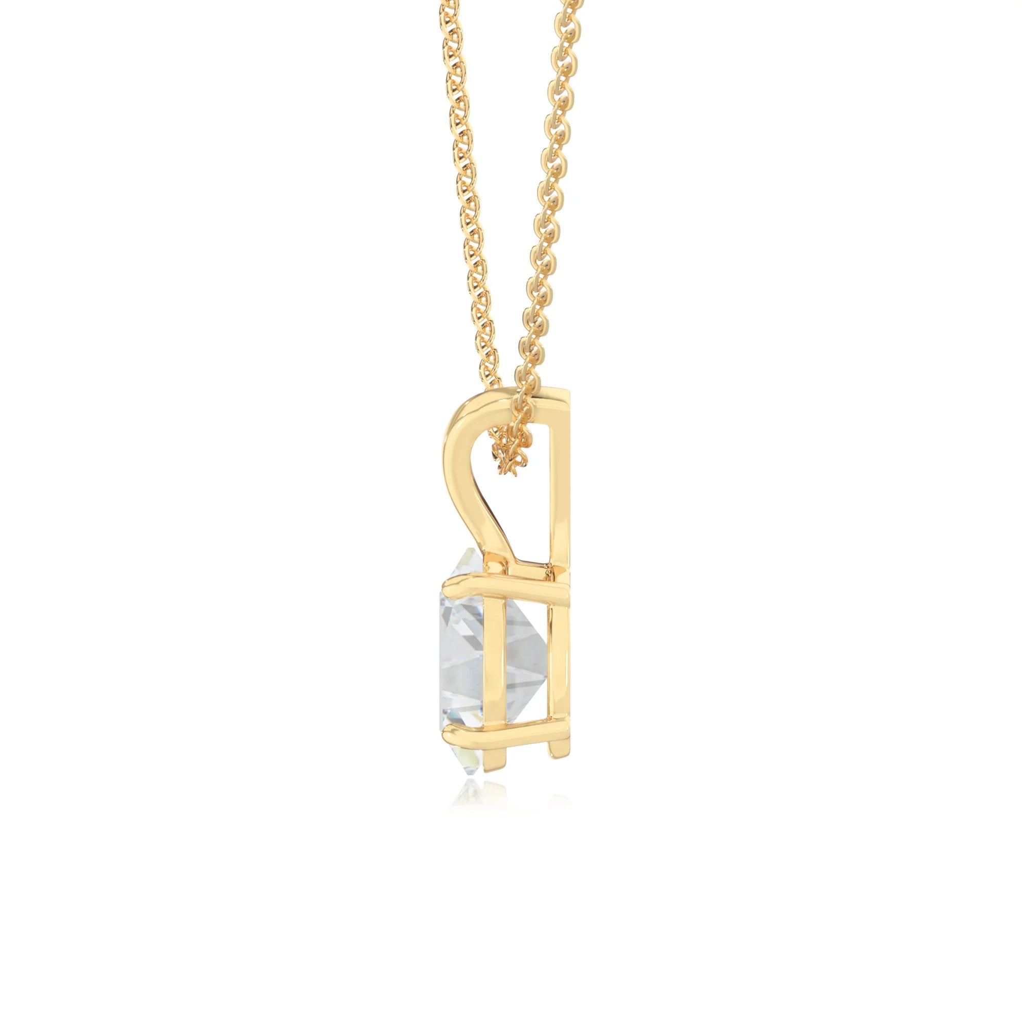 lab grown moissanite oval solitaire v-bale necklaces in yellow gold 