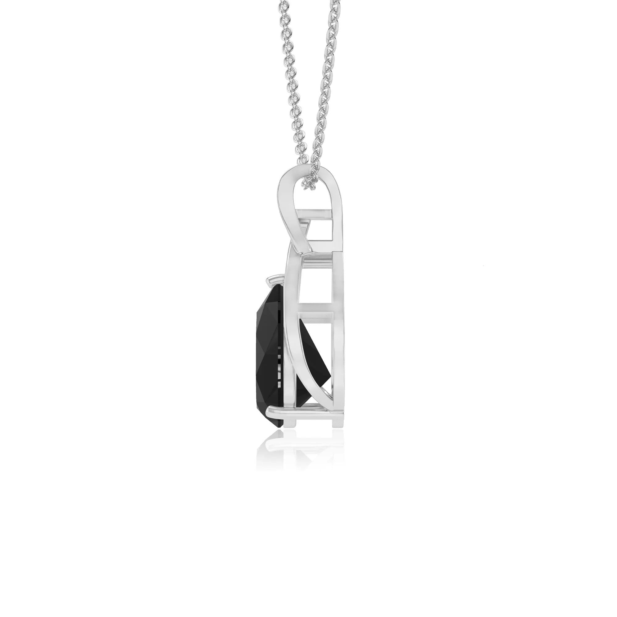 natural black-onyx pear solitaire necklaces in sterling silver 