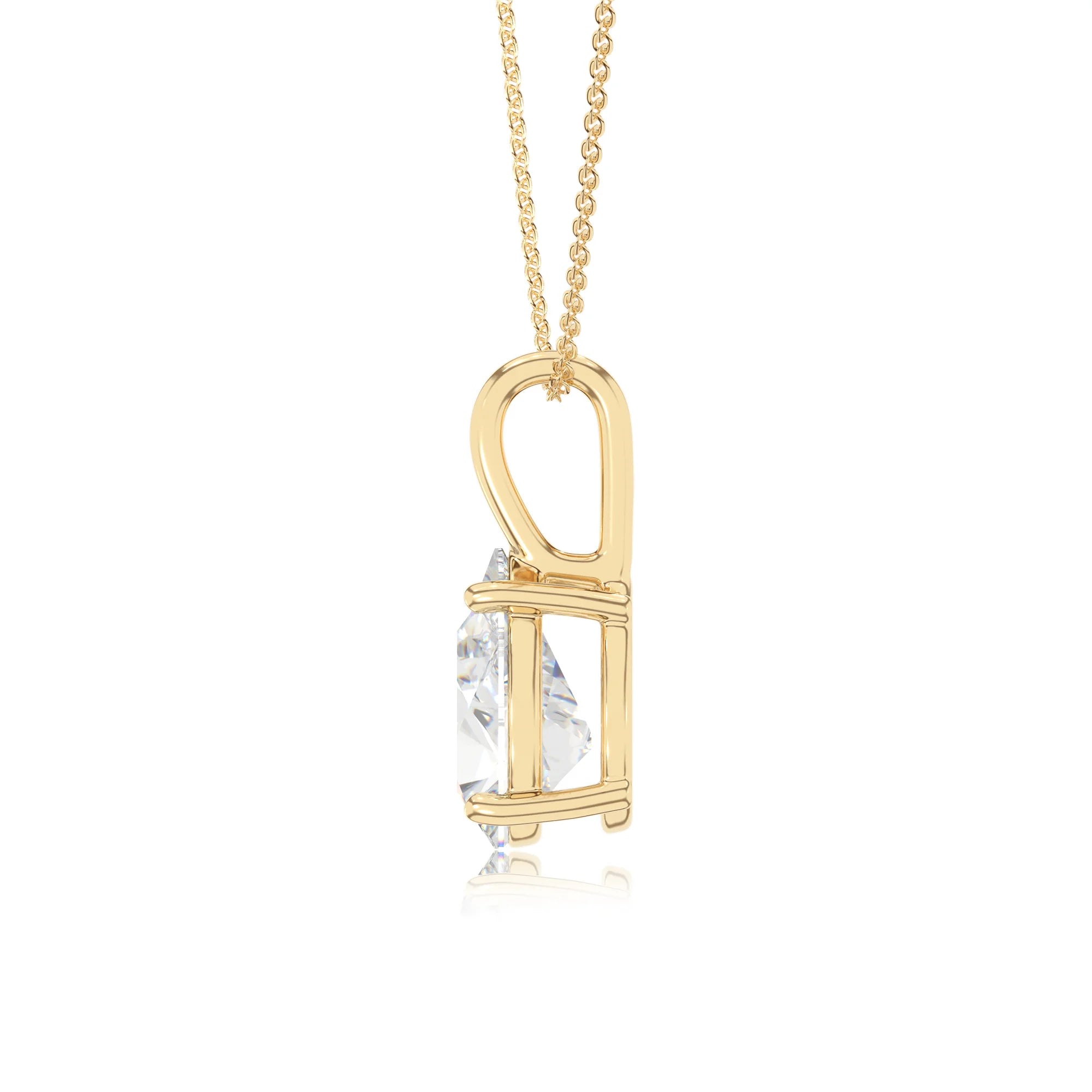 lab grown moissanite pear solitaire necklaces in yellow gold 