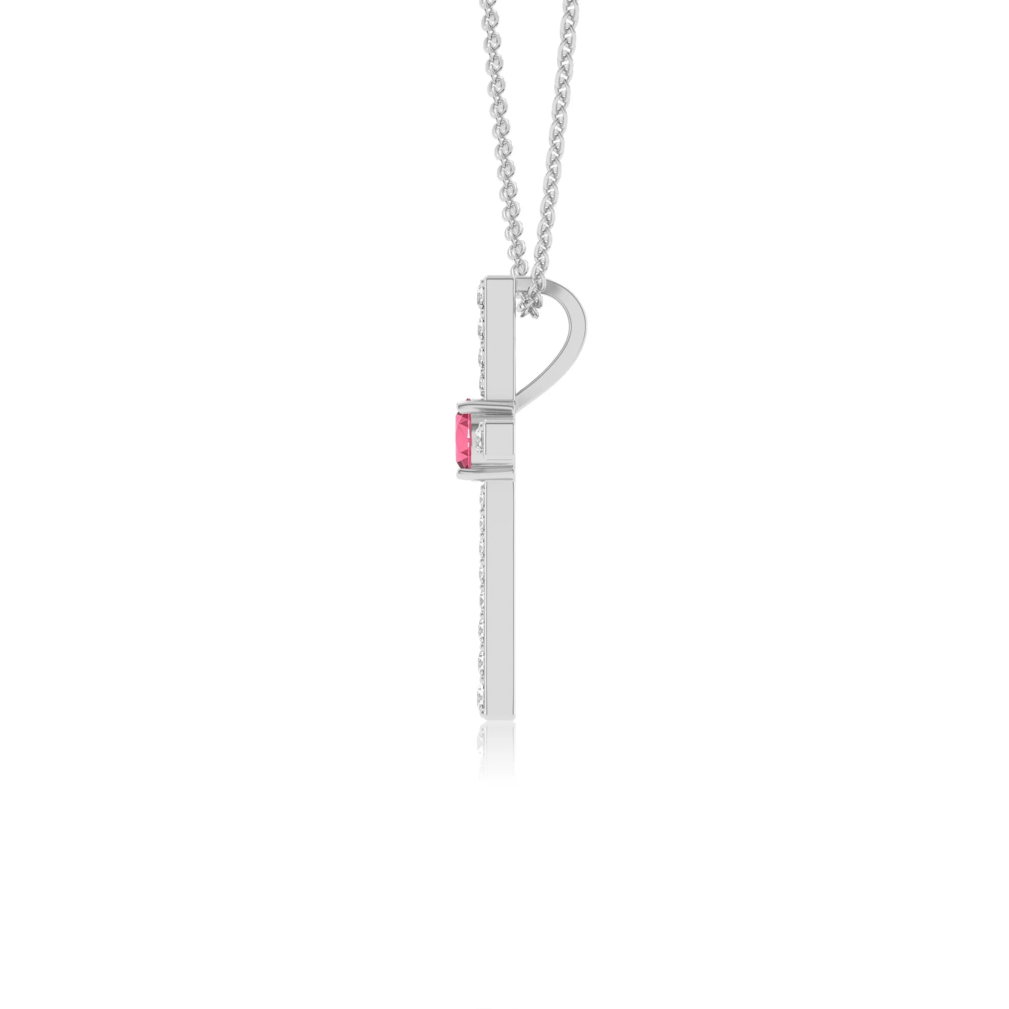 lab grown pink-tourmaline round infinity necklaces in platinum 