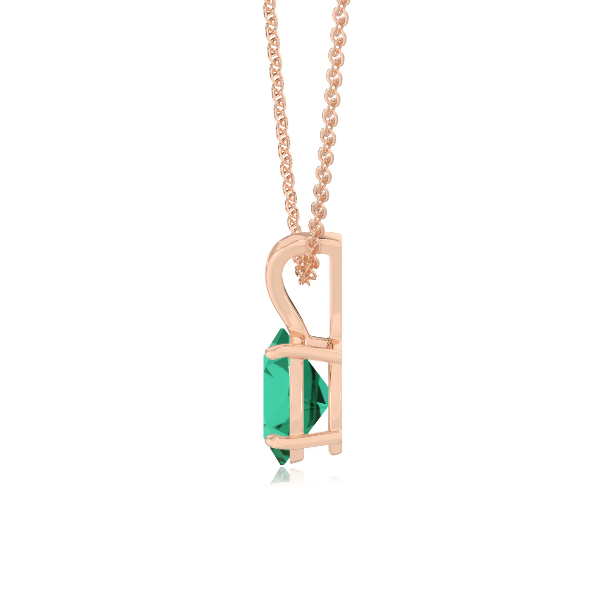 lab grown emerald oval solitaire v-bale necklaces in rose gold 