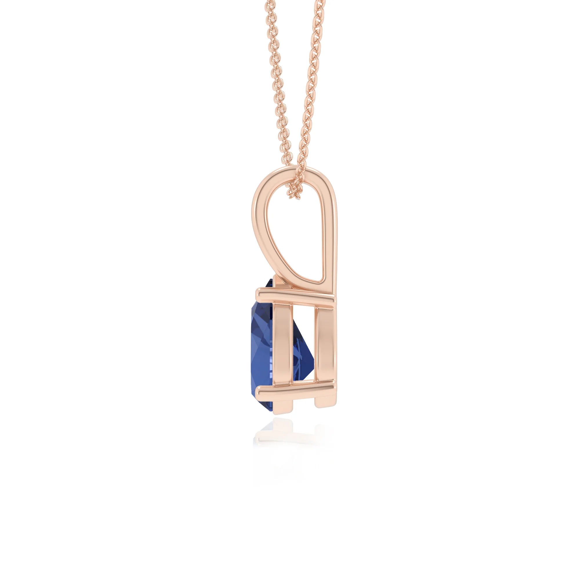 lab grown blue-sapphire pear solitaire necklaces in rose gold 