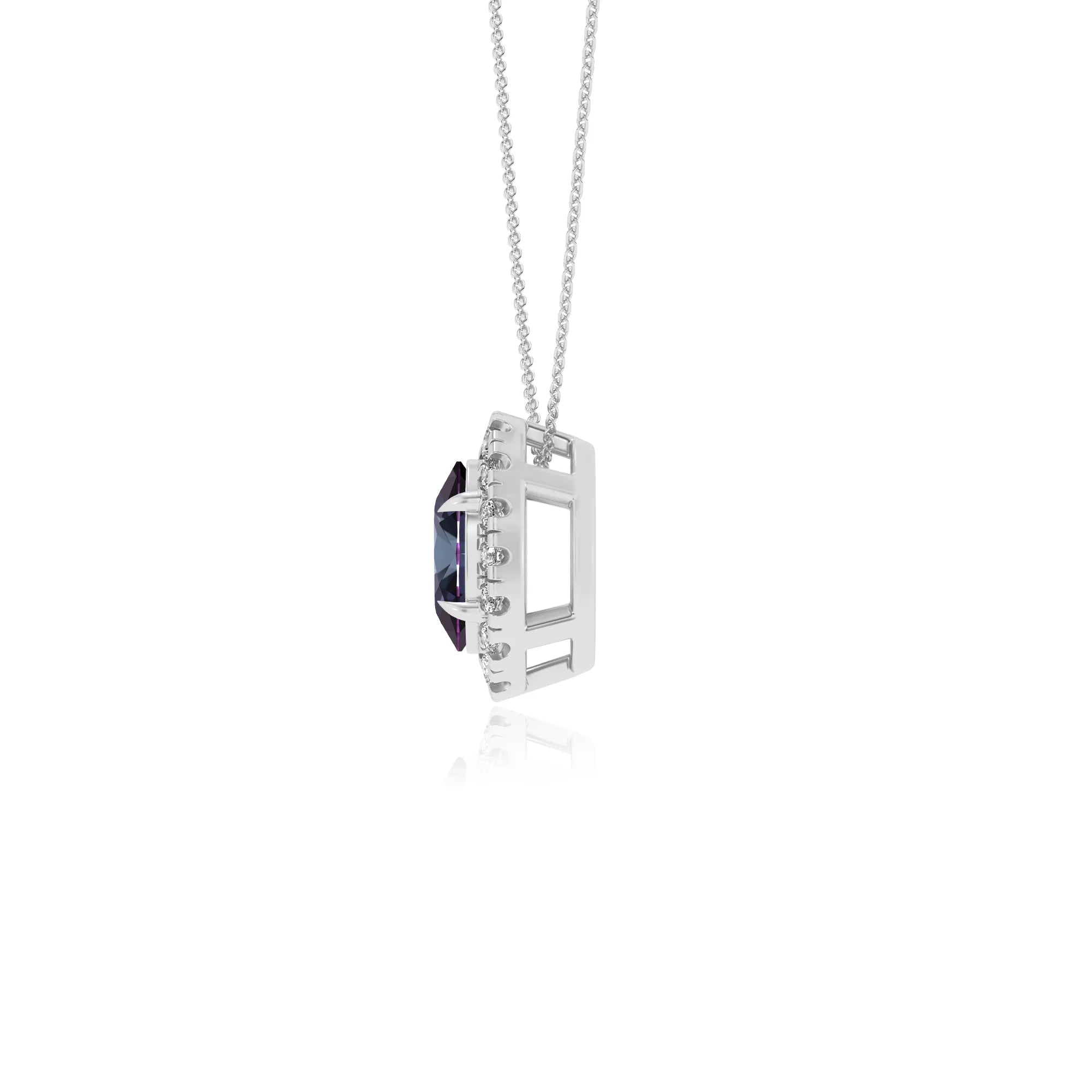 lab grown alexandrite oval solitaire necklaces in white gold 