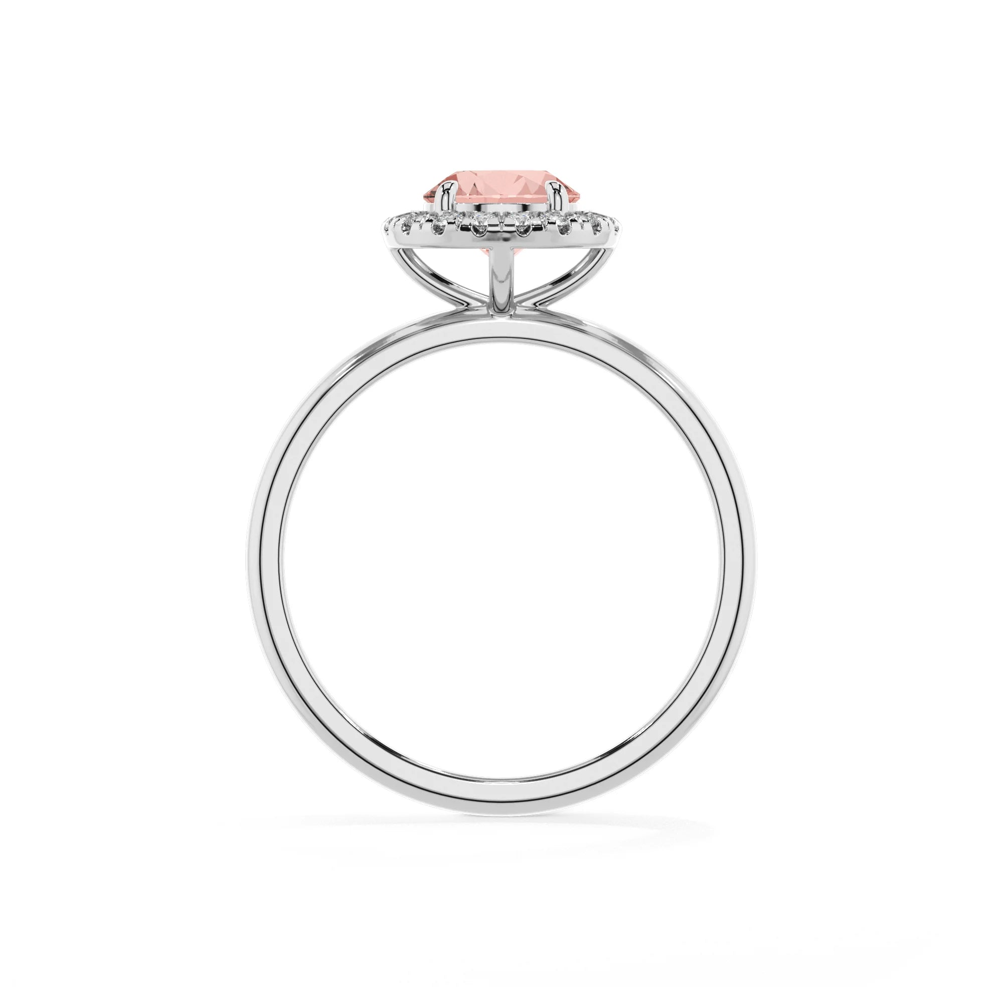 lab grown morganite round solitaire rings in platinum 