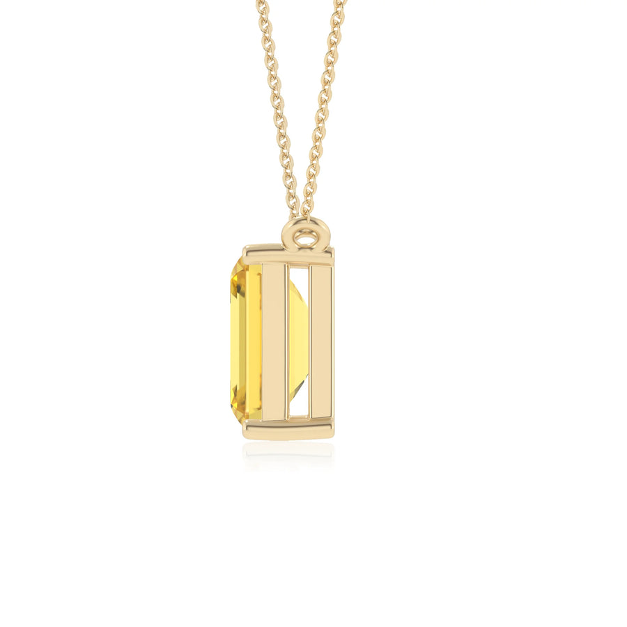 lab grown yellow-sapphire emerald cut solitaire necklaces in yellow gold 