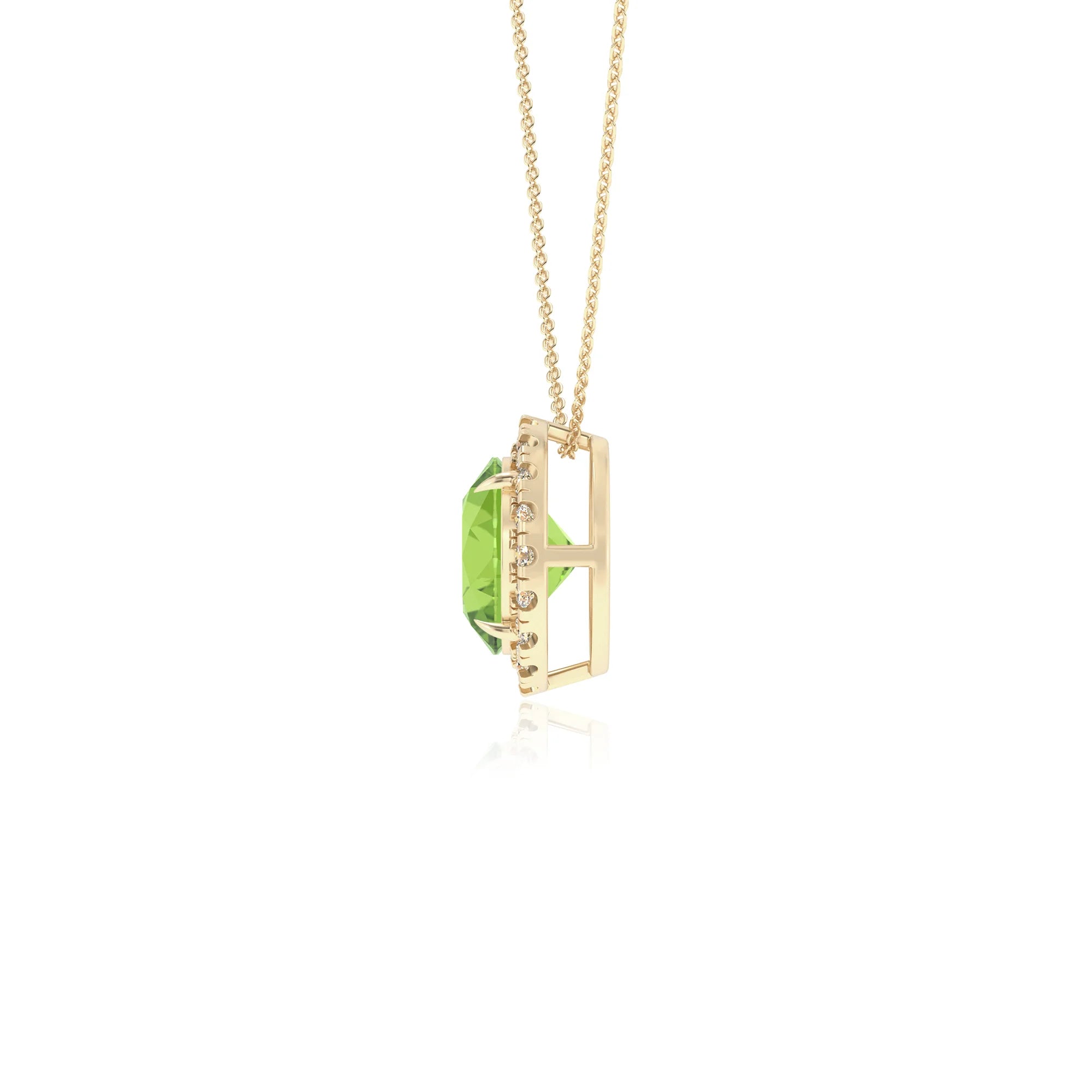 natural peridot round solitaire necklaces in yellow gold 