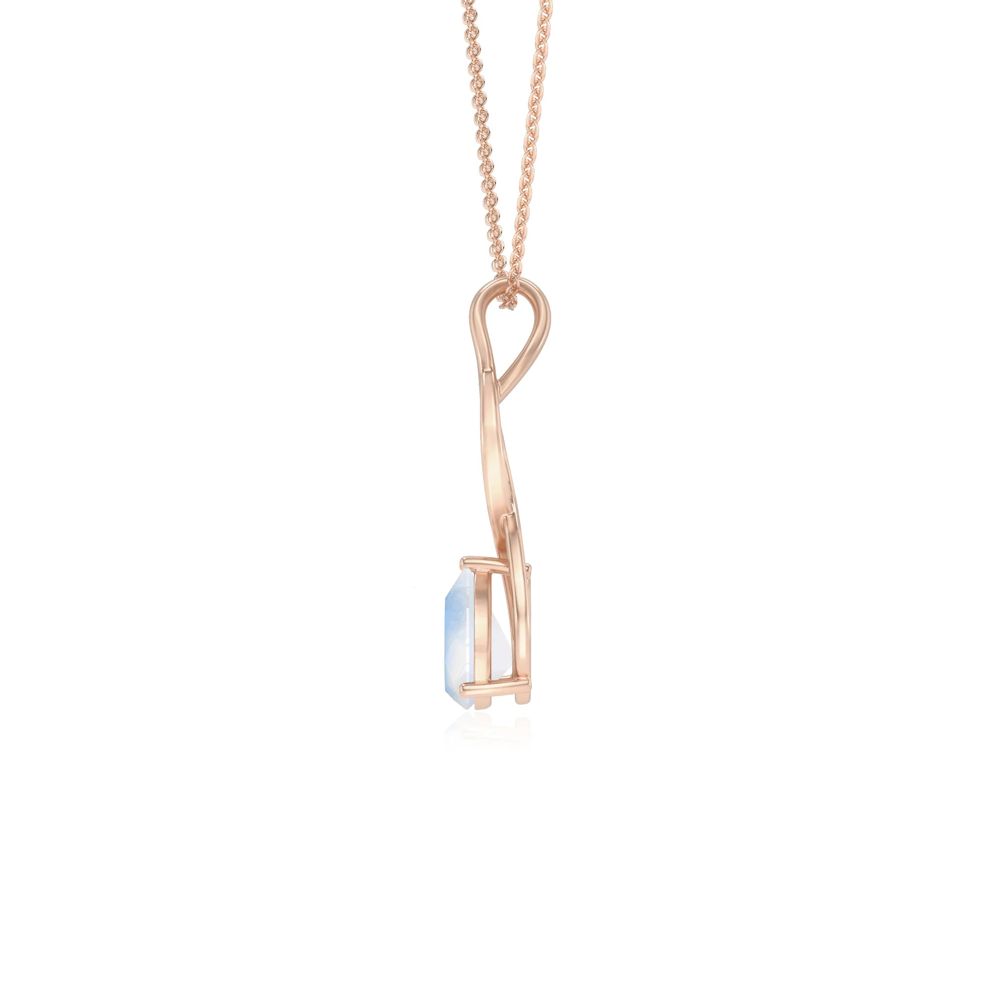 natural rainbow-moonstone pear solitaire necklaces in rose gold 