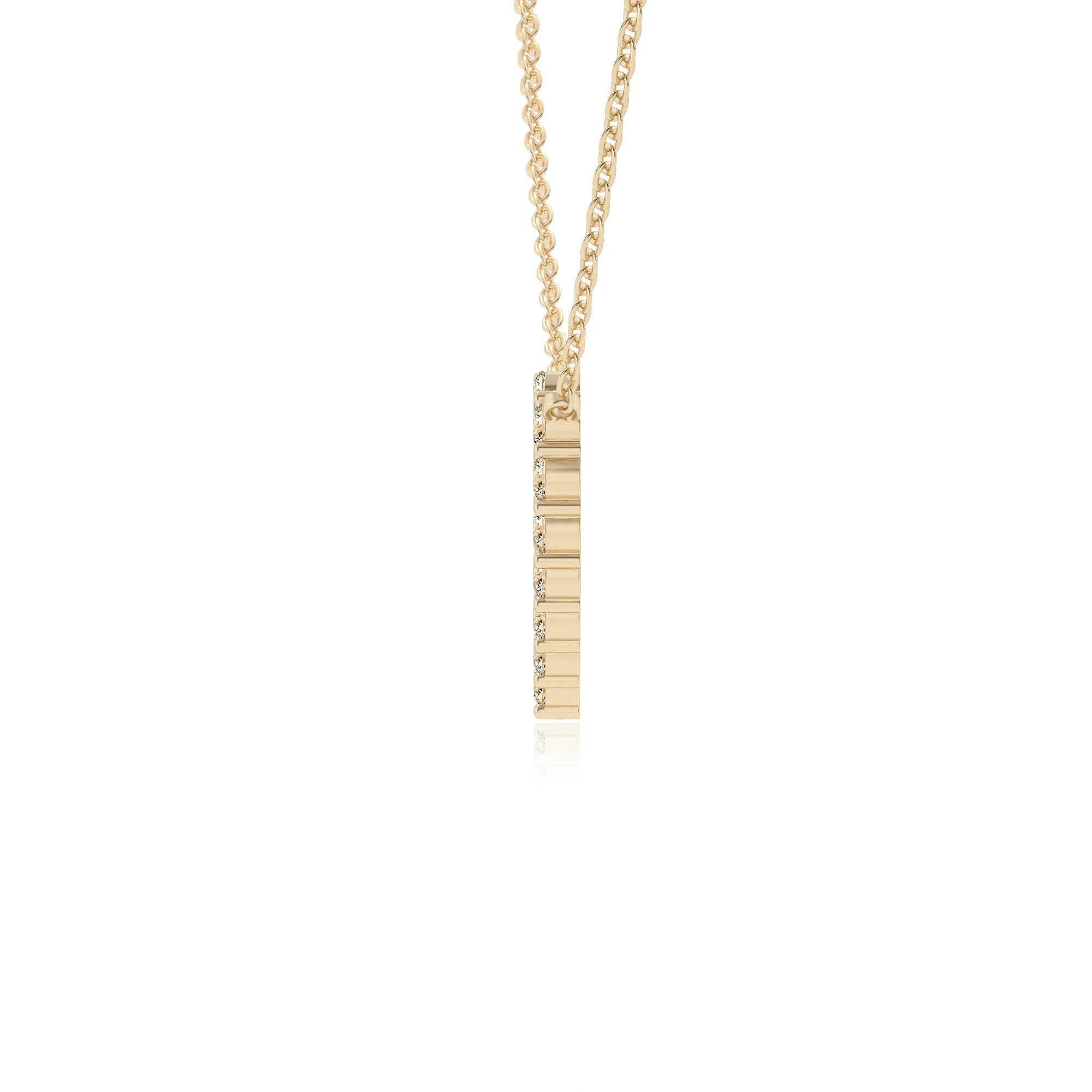 lab grown moissanite round v-bale necklaces in yellow gold 