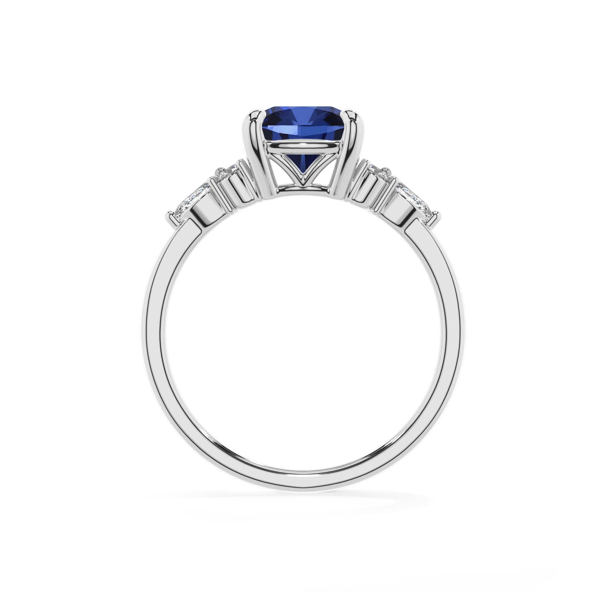 lab grown blue-sapphire cushion solitaire rings in white gold 