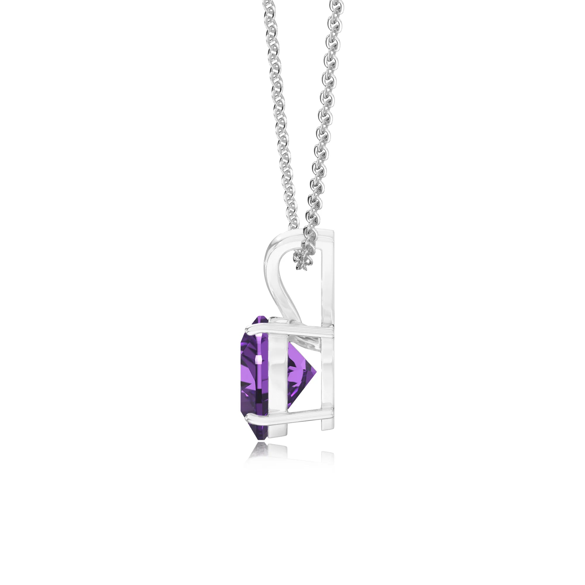 lab grown amethyst heart solitaire v-bale necklaces in sterling silver 