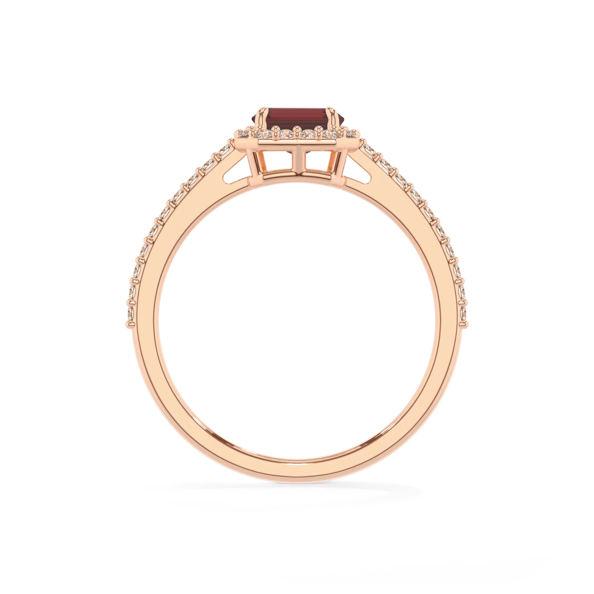 natural garnet emerald cut solitaire rings in rose gold 