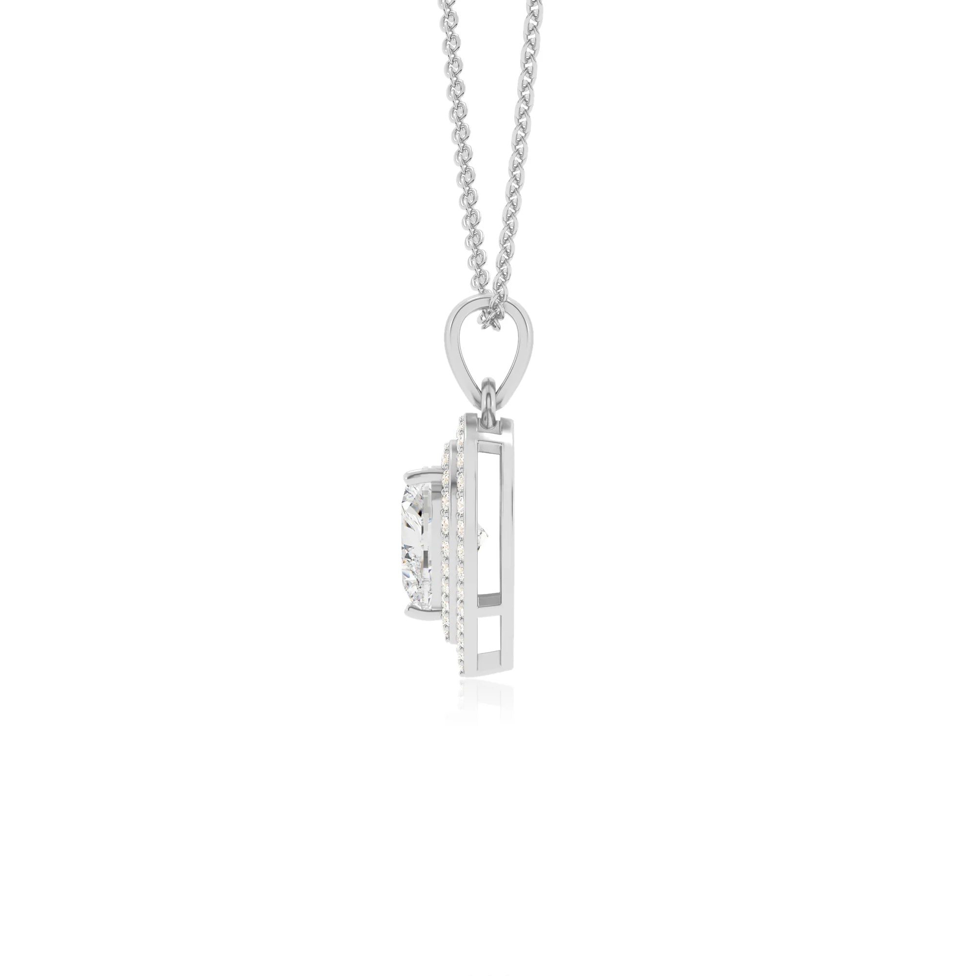 lab grown moissanite heart halo necklaces in white gold 