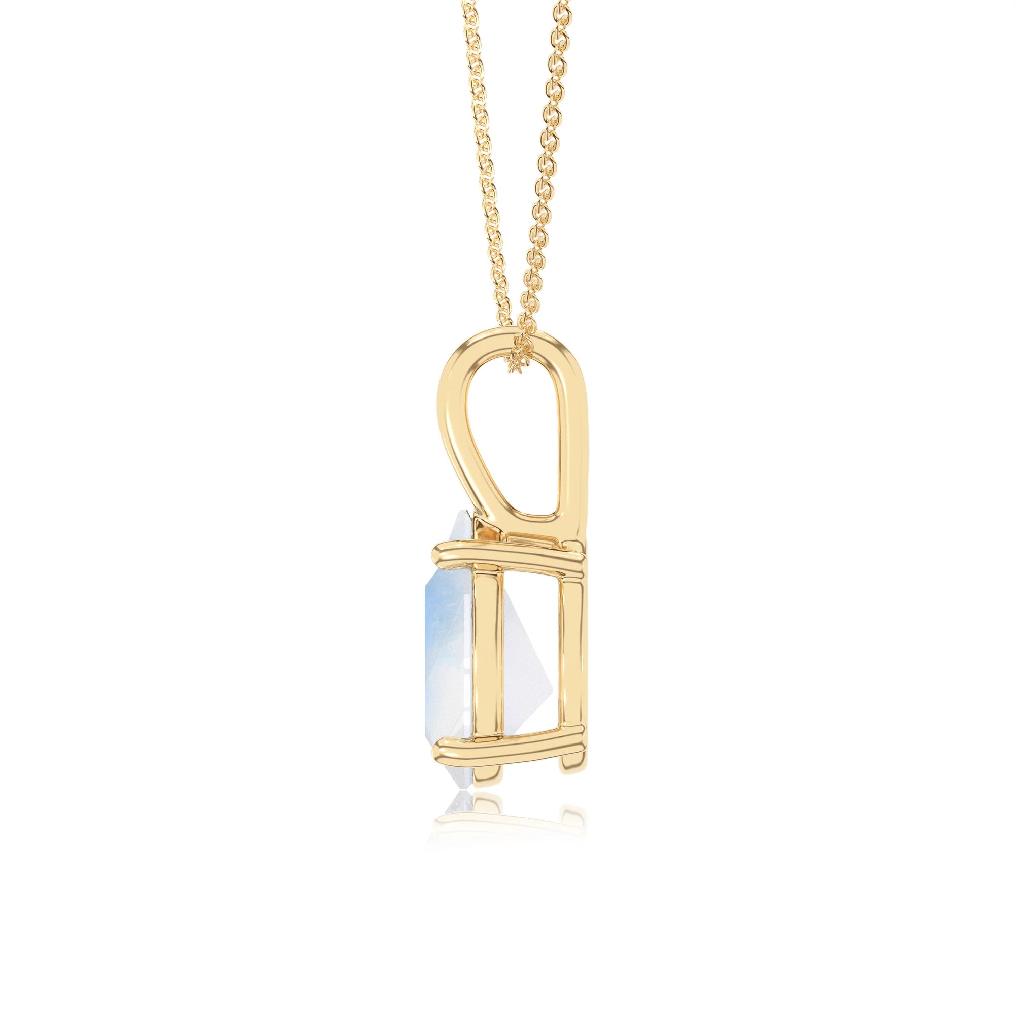 natural rainbow-moonstone pear solitaire necklaces in yellow gold 