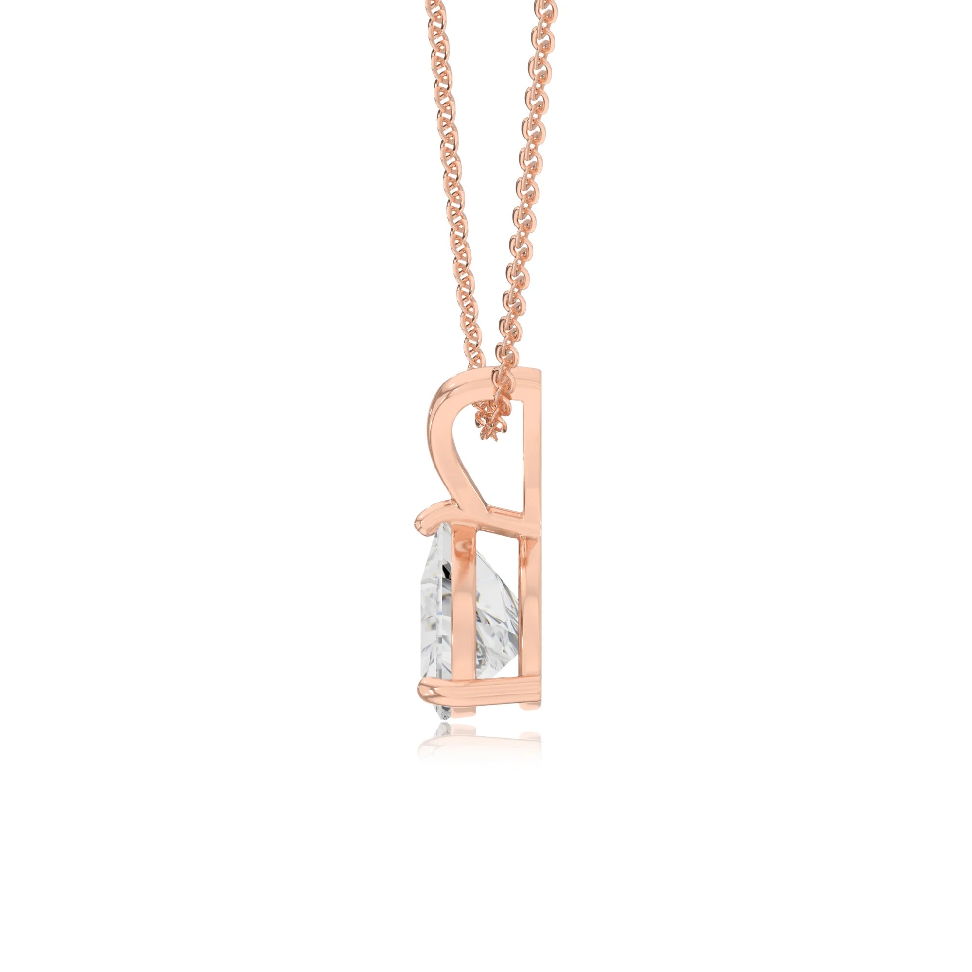 lab grown moissanite trillion solitaire v-bale necklaces in rose gold 