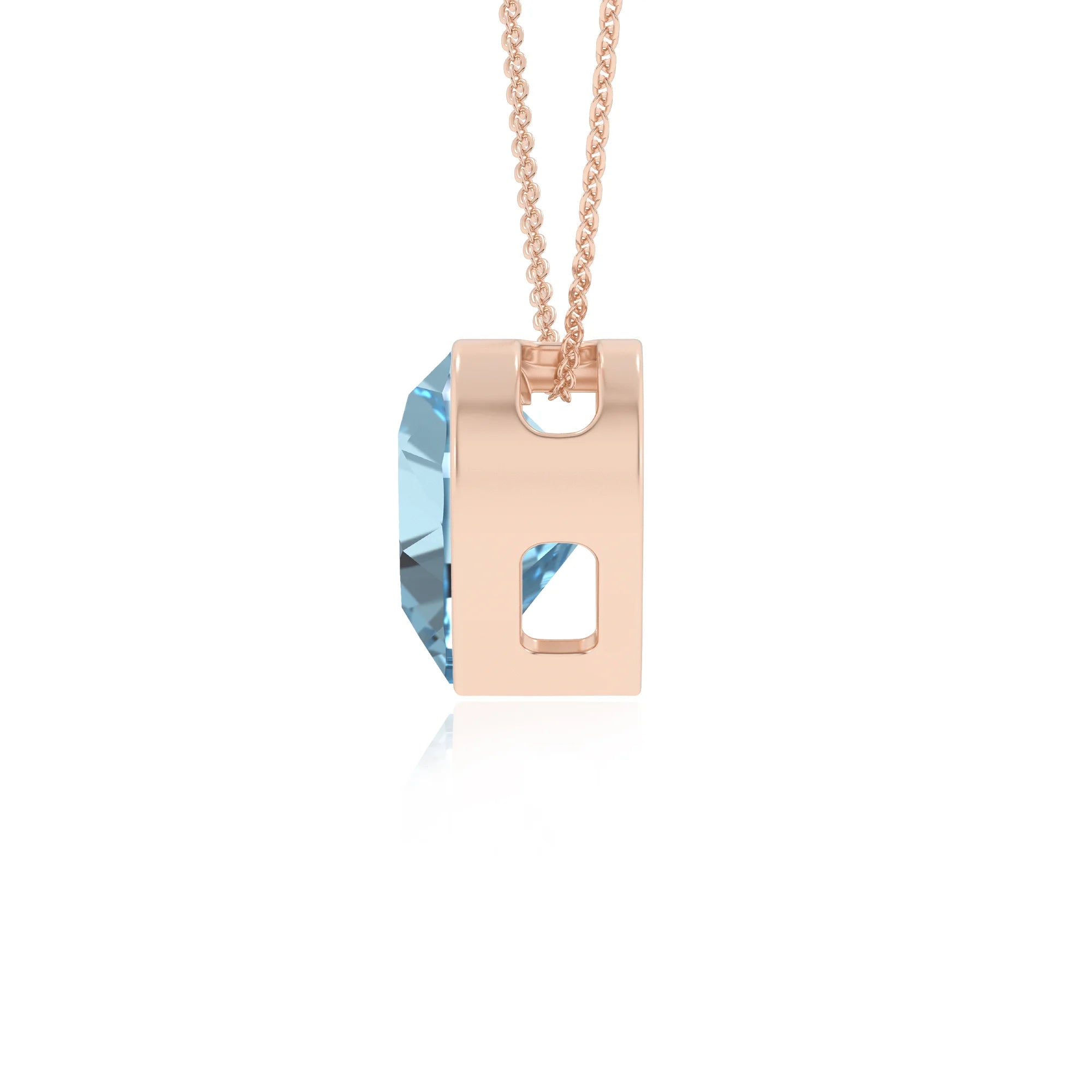 lab grown aquamarine heart solitaire necklaces in rose gold 