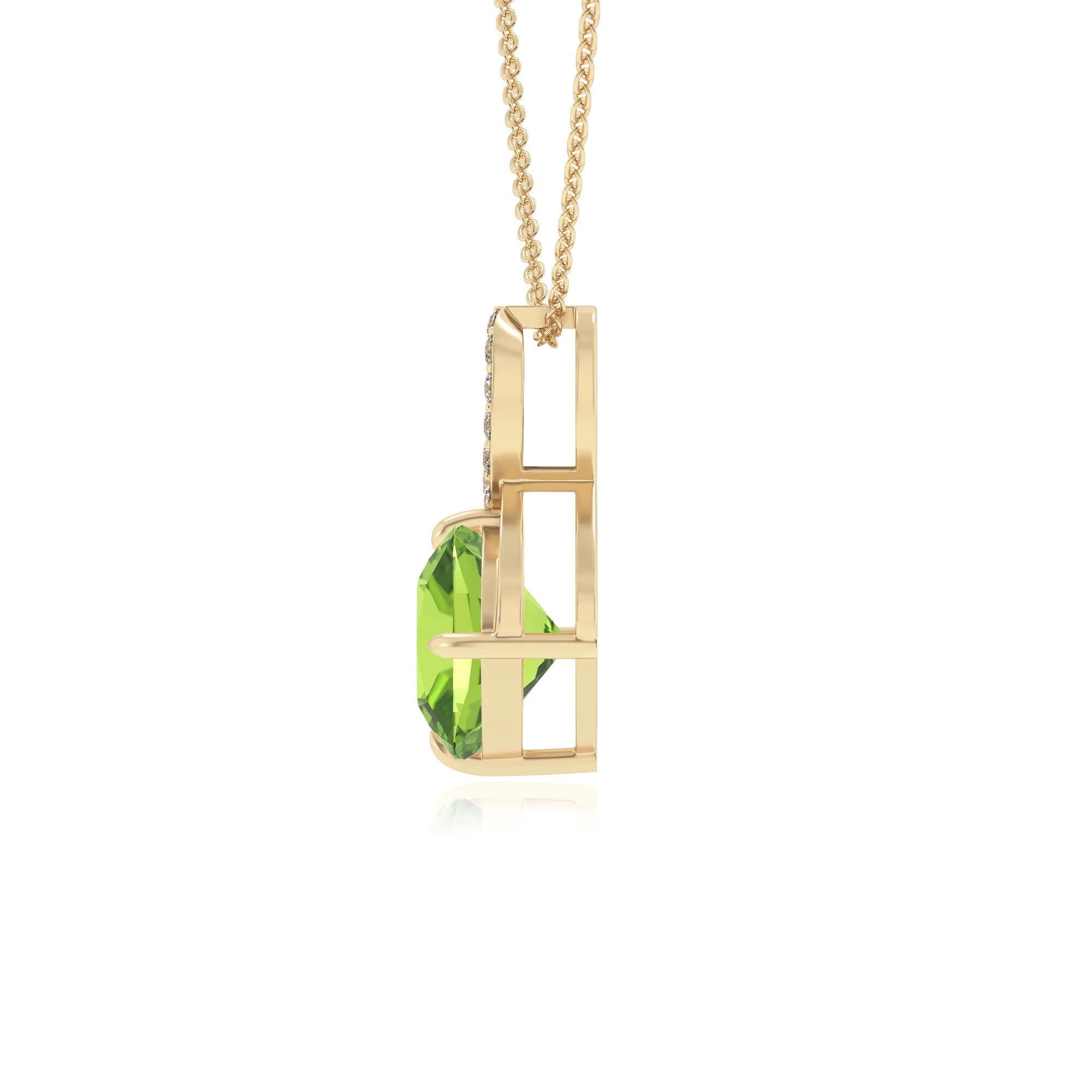 natural peridot cushion infinity necklaces in yellow gold 