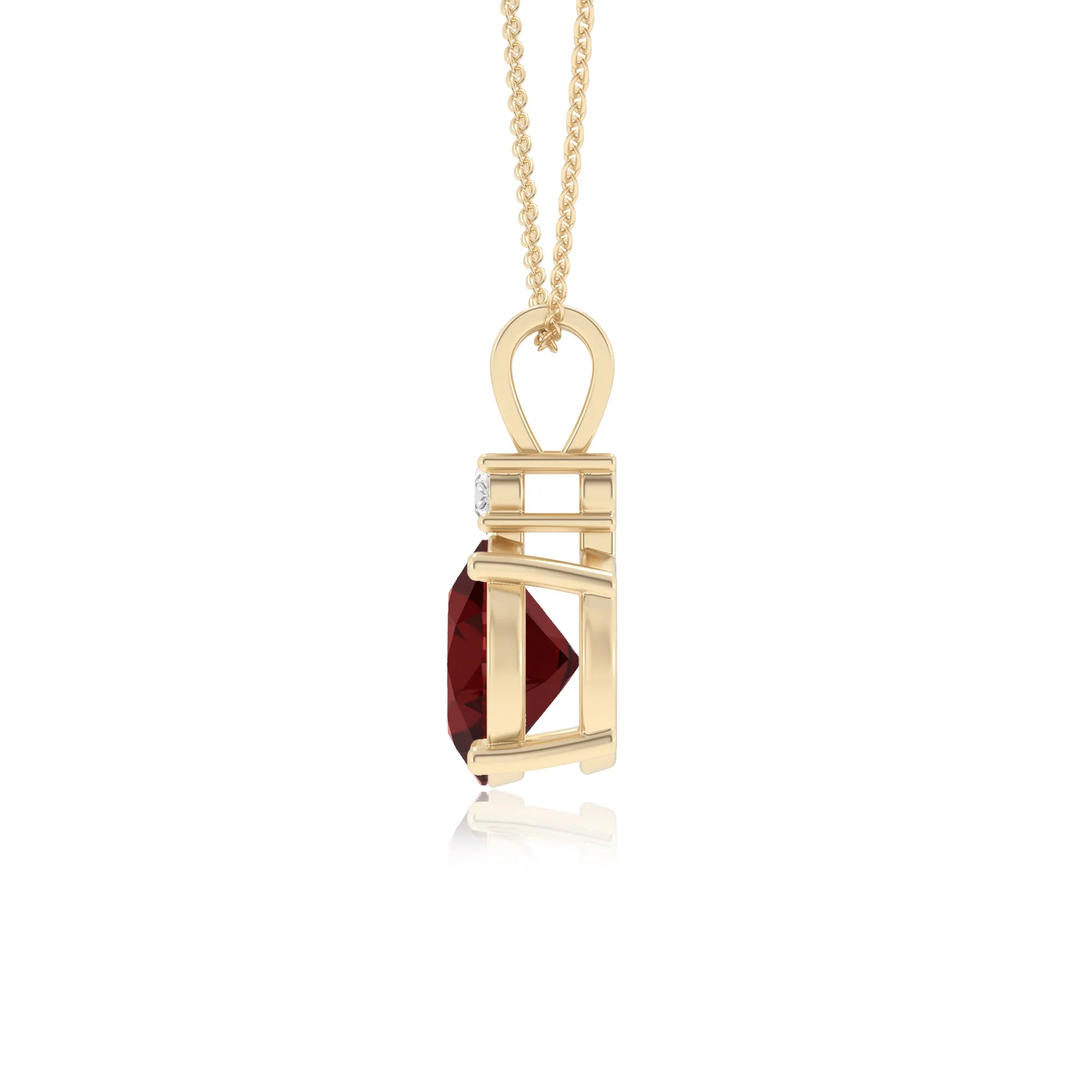 natural garnet round solitaire v-bale necklaces in yellow gold 