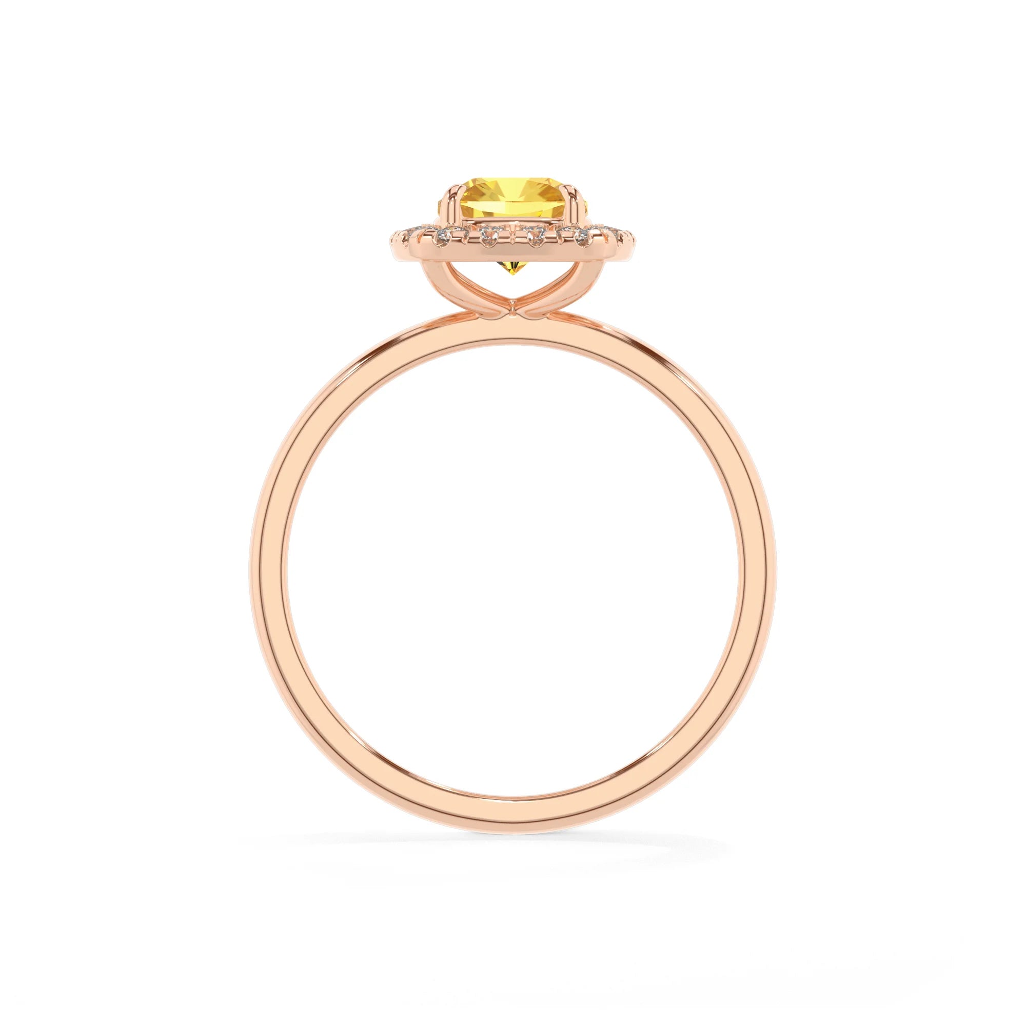 lab grown yellow-sapphire cushion solitaire rings in rose gold 