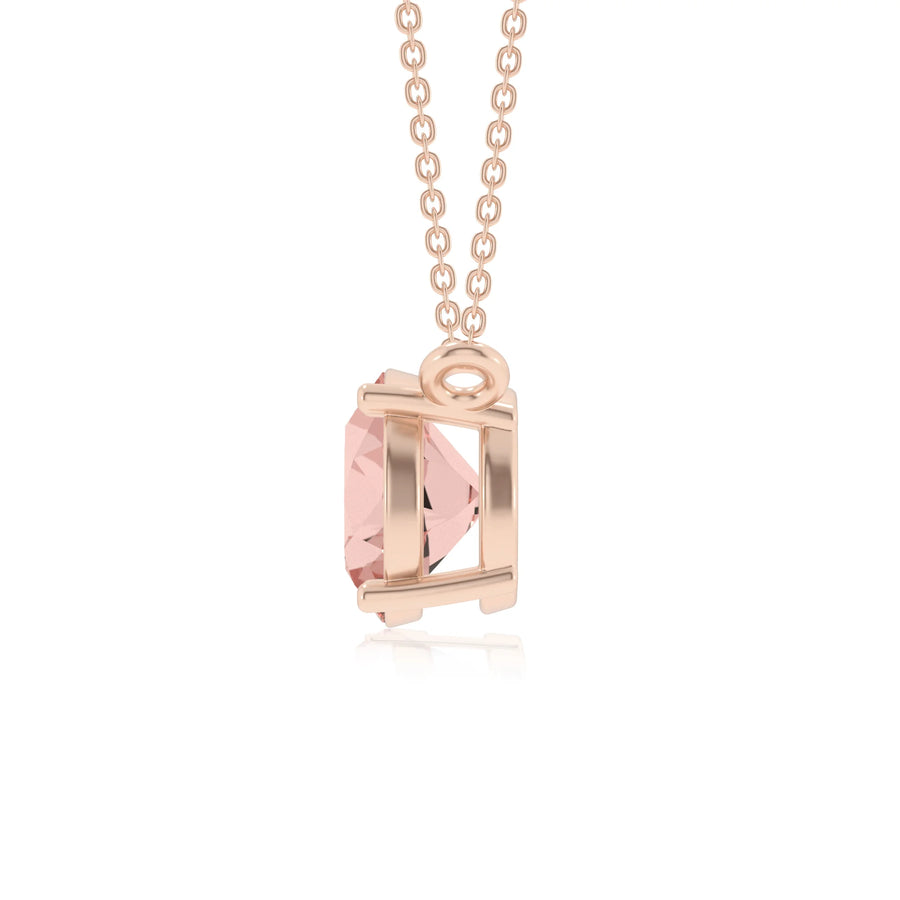 lab grown morganite round solitaire necklaces in rose gold 