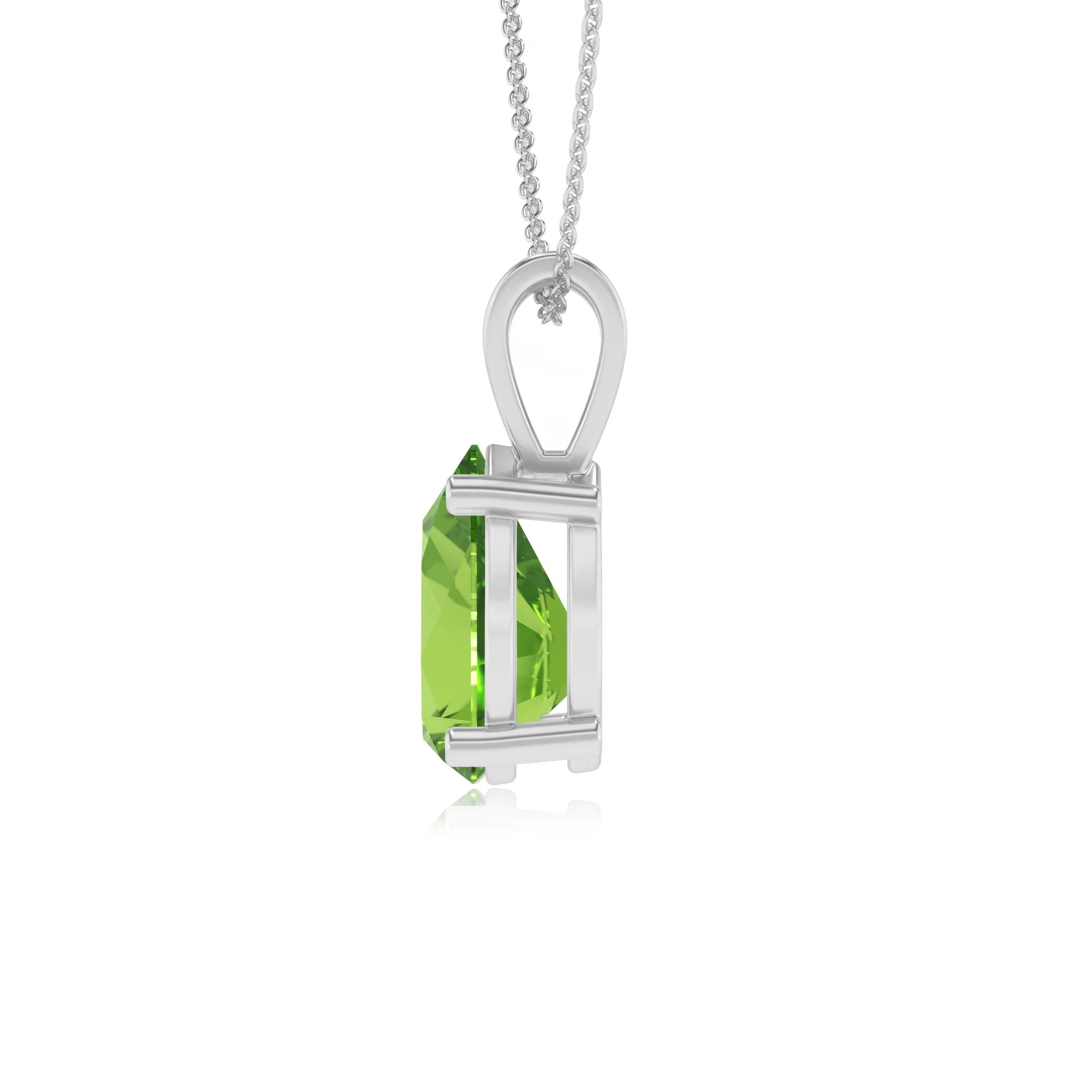 natural peridot pear solitaire v-bale necklaces in platinum 