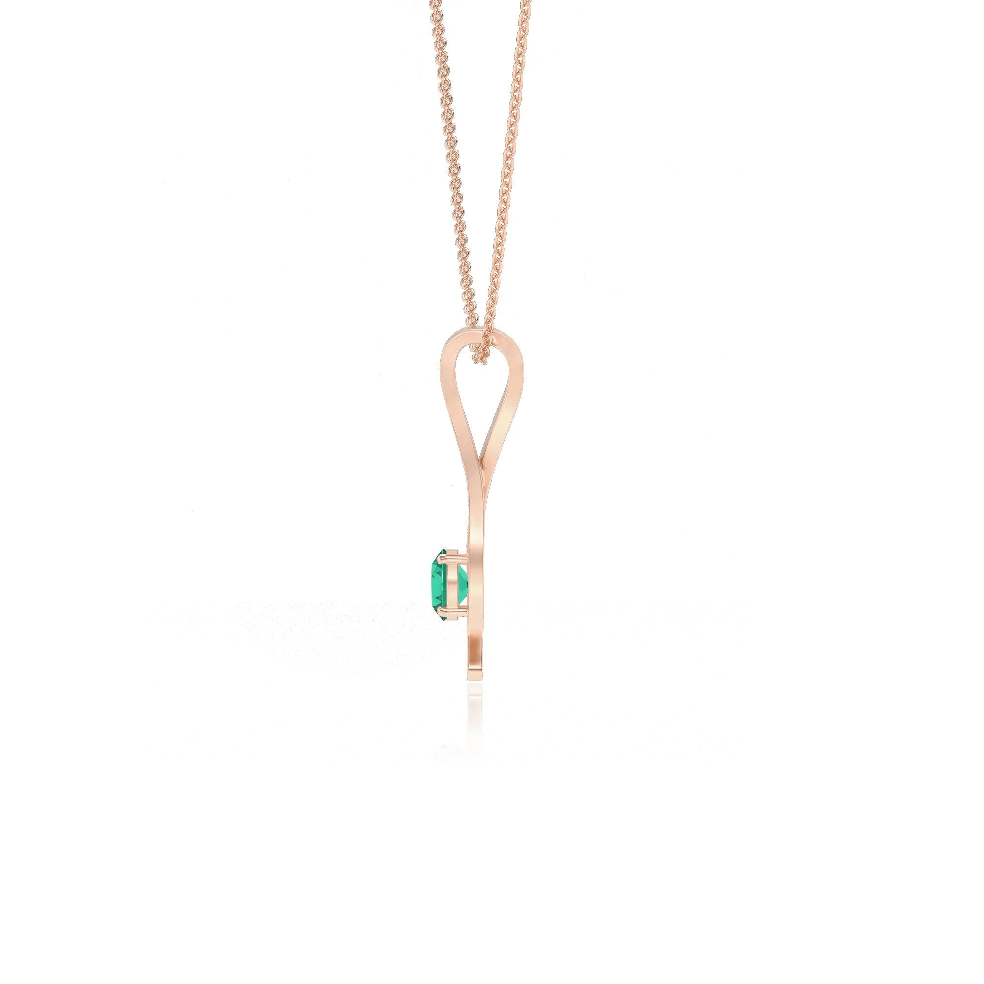 lab grown emerald round solitaire necklaces in rose gold 