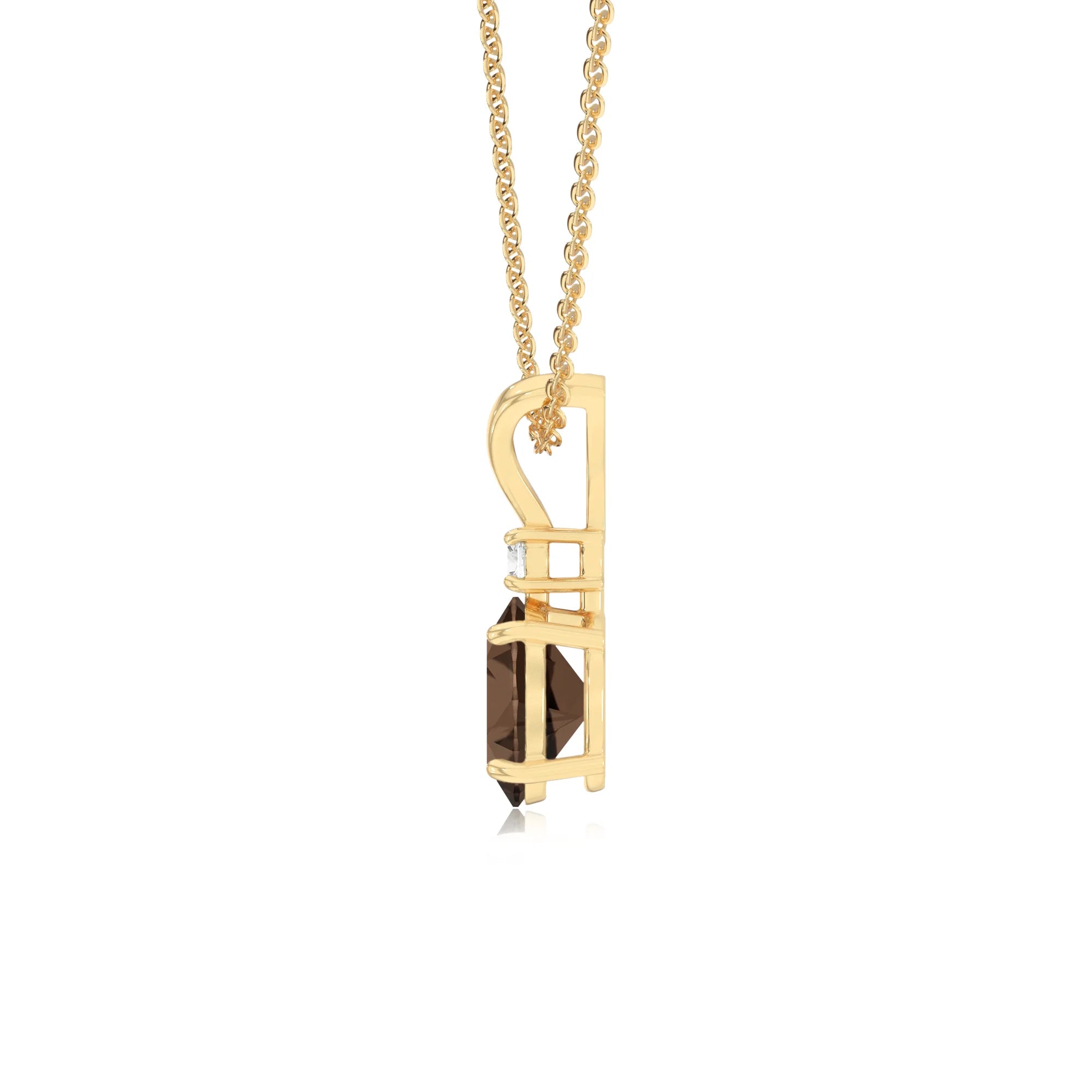 natural smoky-quartz oval solitaire v-bale necklaces in yellow gold 