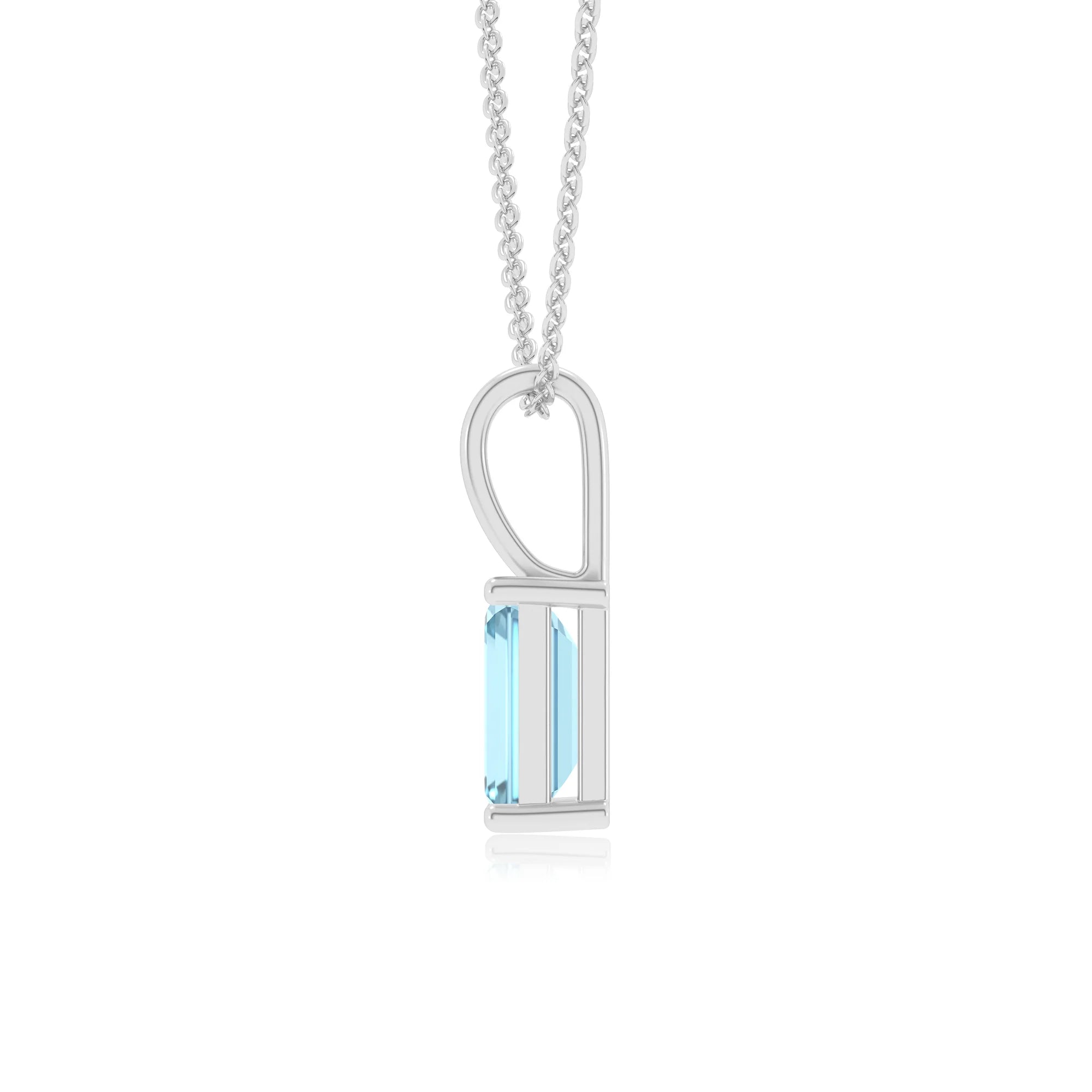 lab grown aquamarine emerald cut solitaire necklaces in sterling silver 