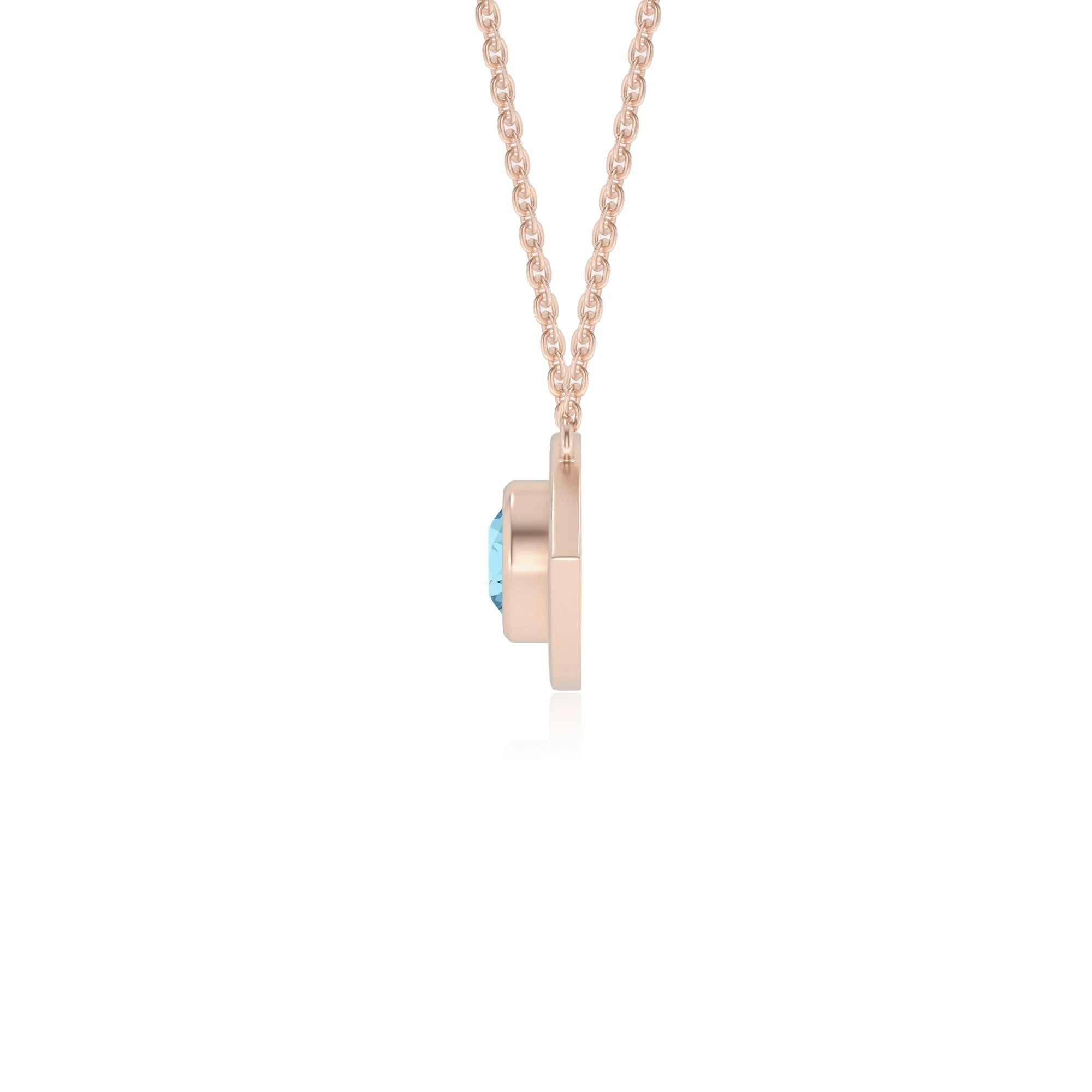 lab grown aquamarine round solitaire necklaces in rose gold 