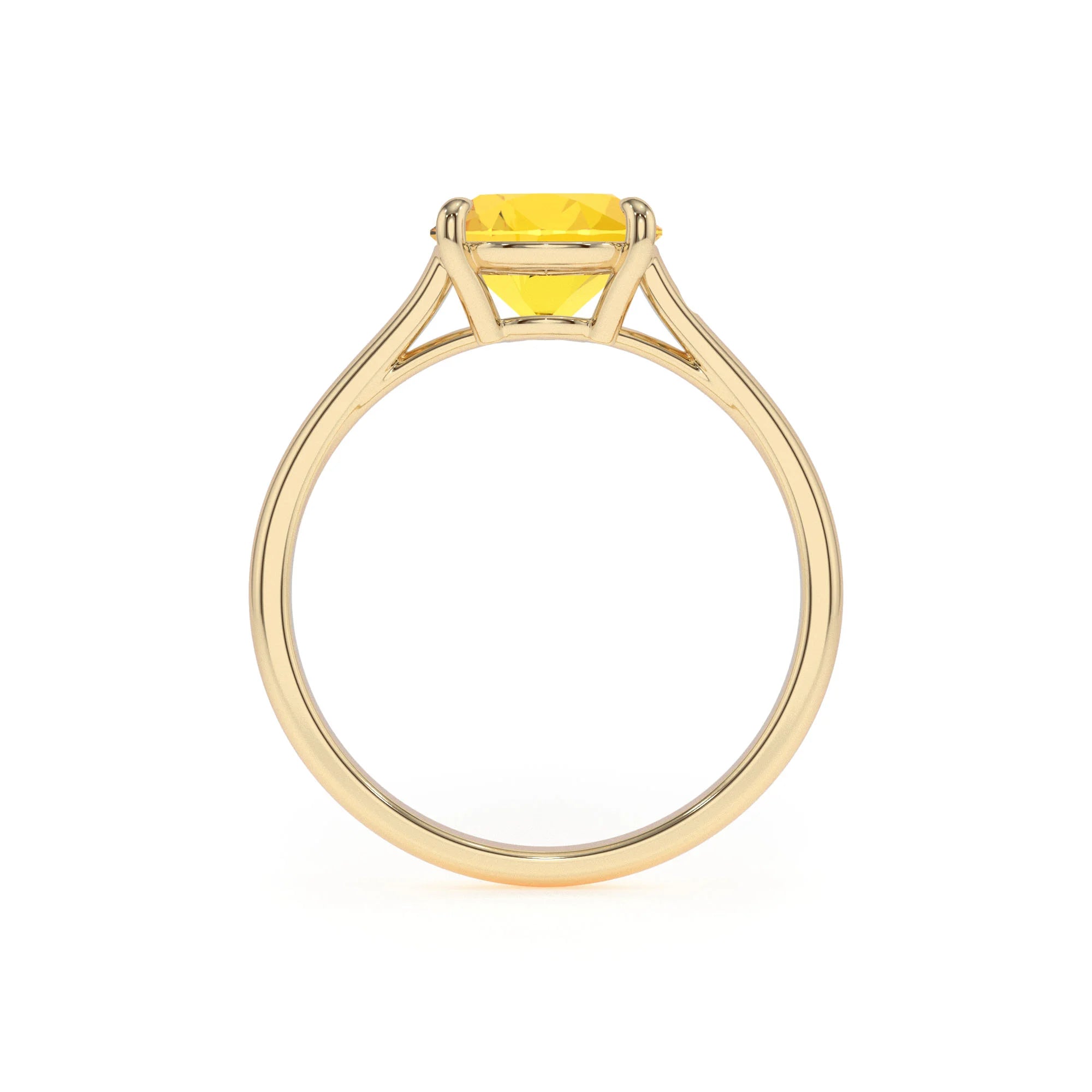 lab grown yellow-sapphire cushion solitaire rings in yellow gold 