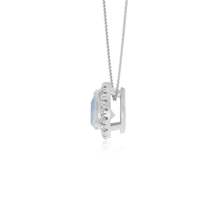 natural rainbow moonstone trillion solitaire necklaces in sterling silver 
