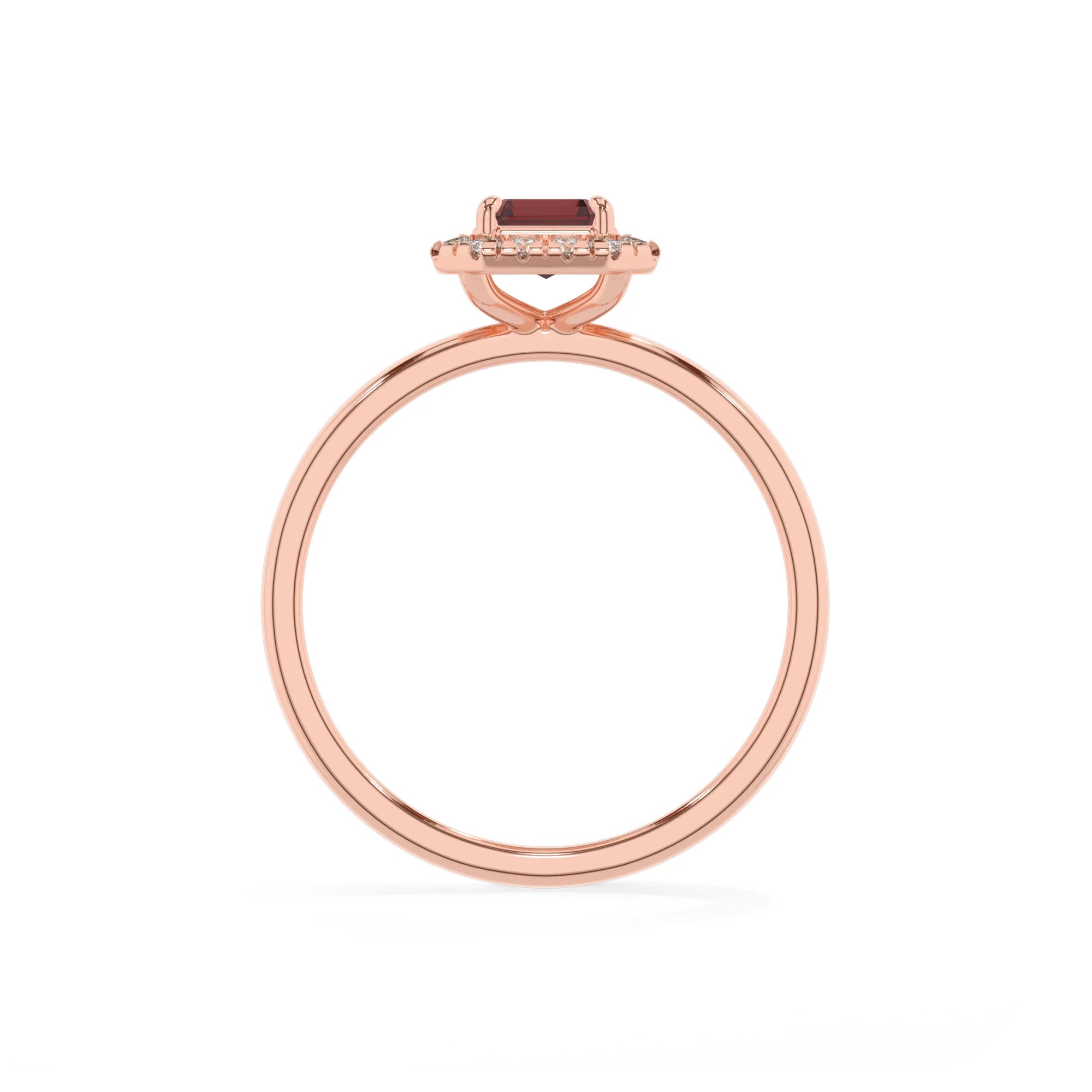 natural garnet emerald cut solitaire rings in rose gold 