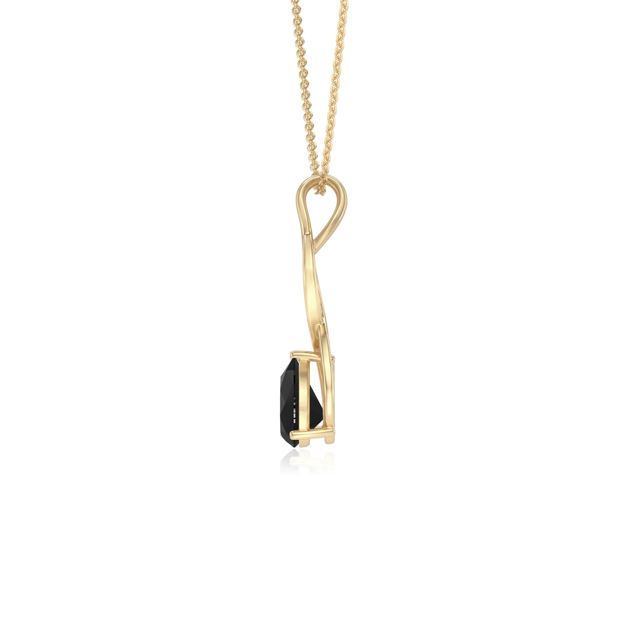 natural black-onyx pear solitaire necklaces in yellow gold 