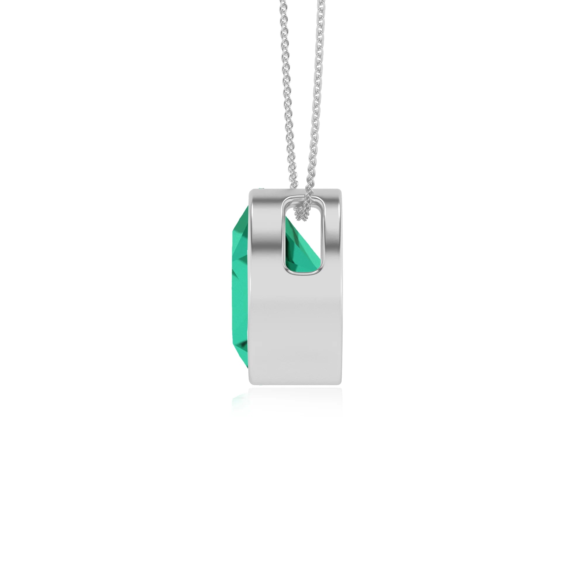 lab grown emerald round solitaire necklaces in sterling silver 