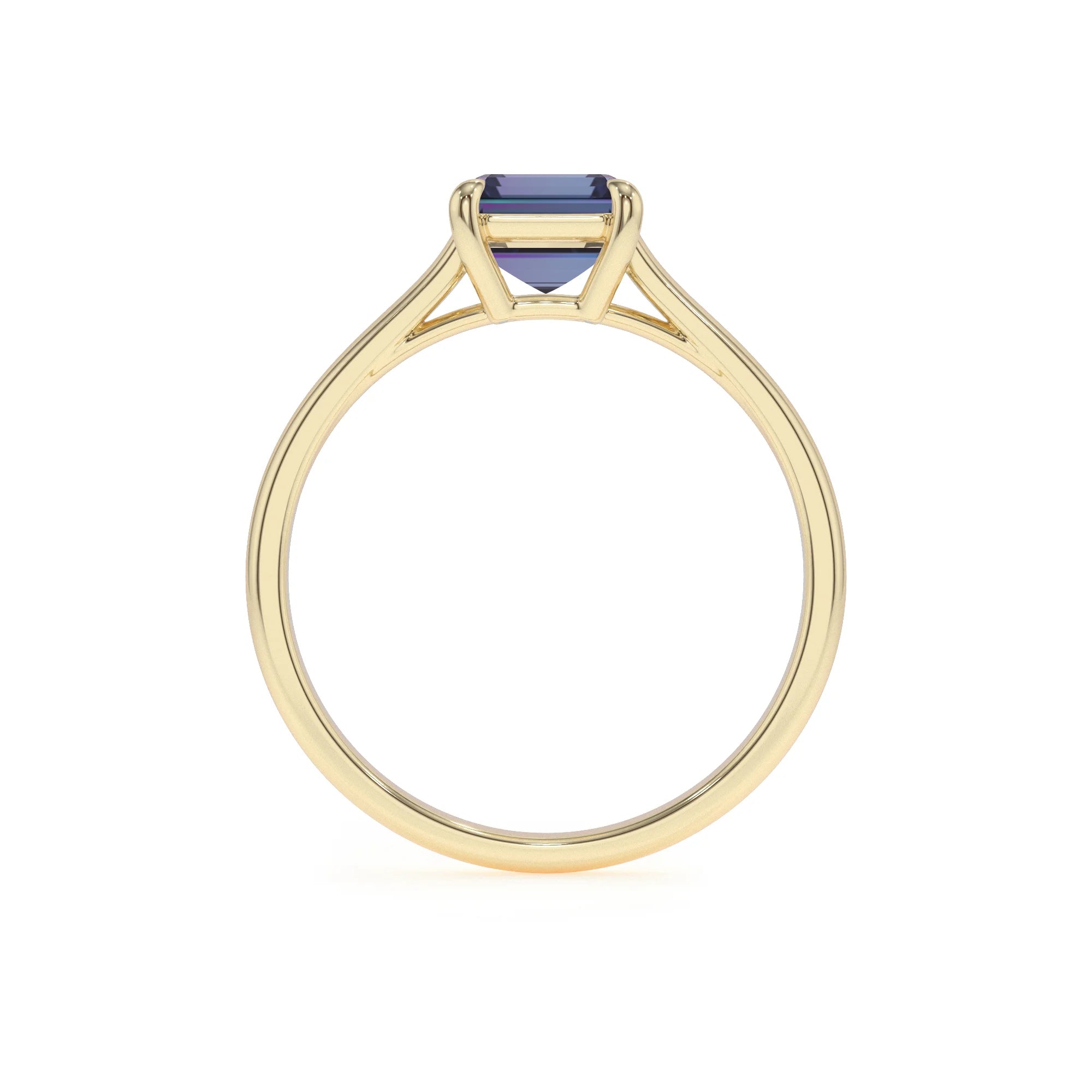 lab grown alexandrite emerald cut solitaire rings in yellow gold 