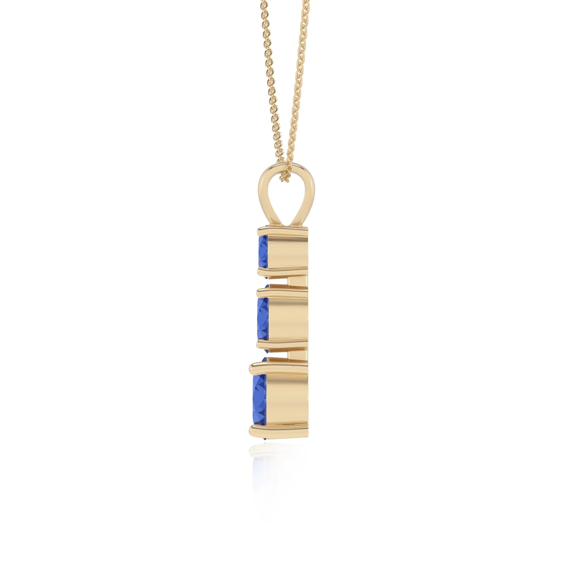 lab grown blue-sapphire round bar v-bale necklaces in yellow gold 