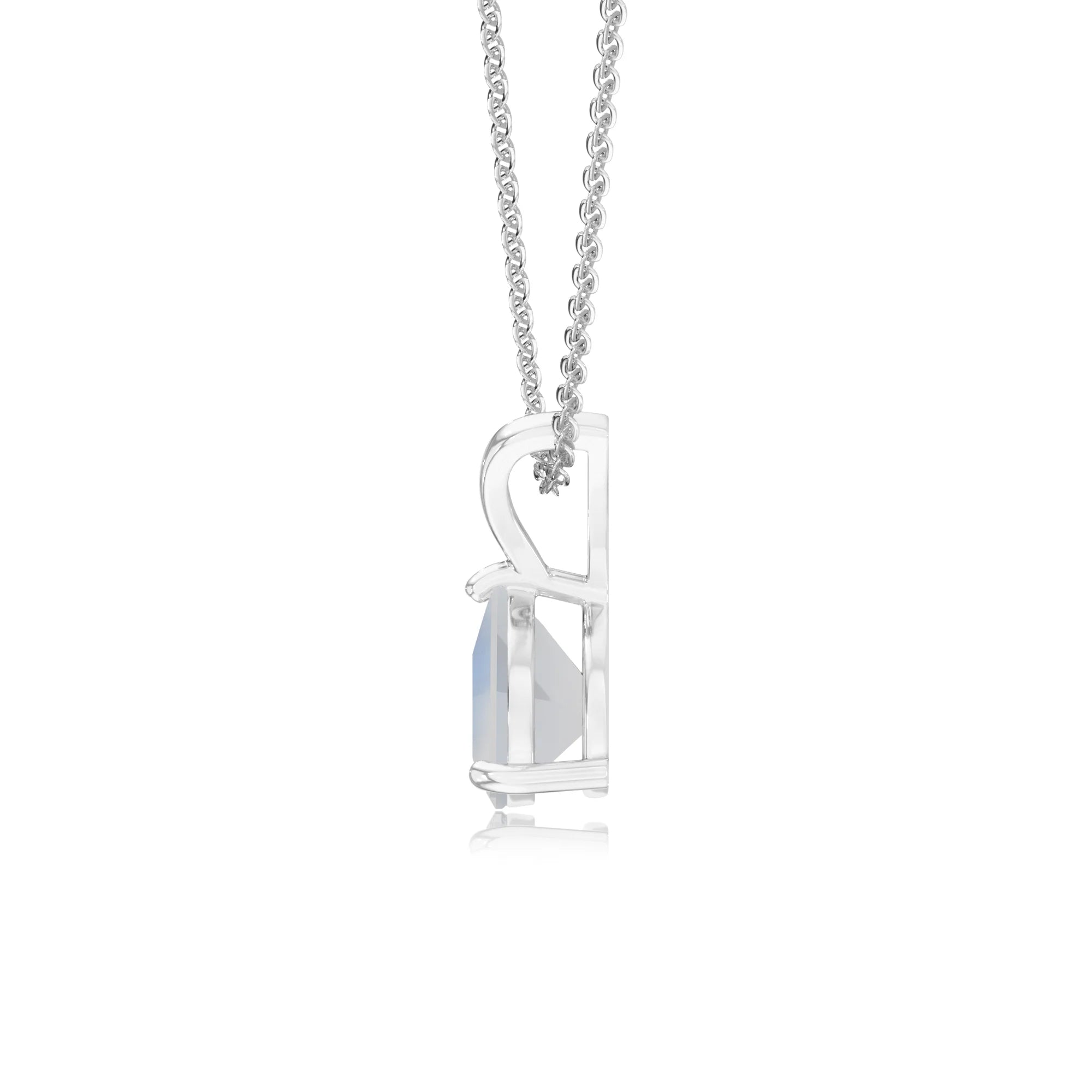 natural rainbow-moonstone trillion solitaire v-bale necklaces in sterling silver 