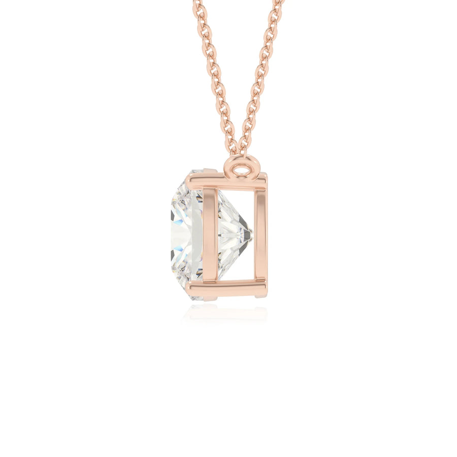 lab grown moissanite cushion solitaire necklaces in rose gold 