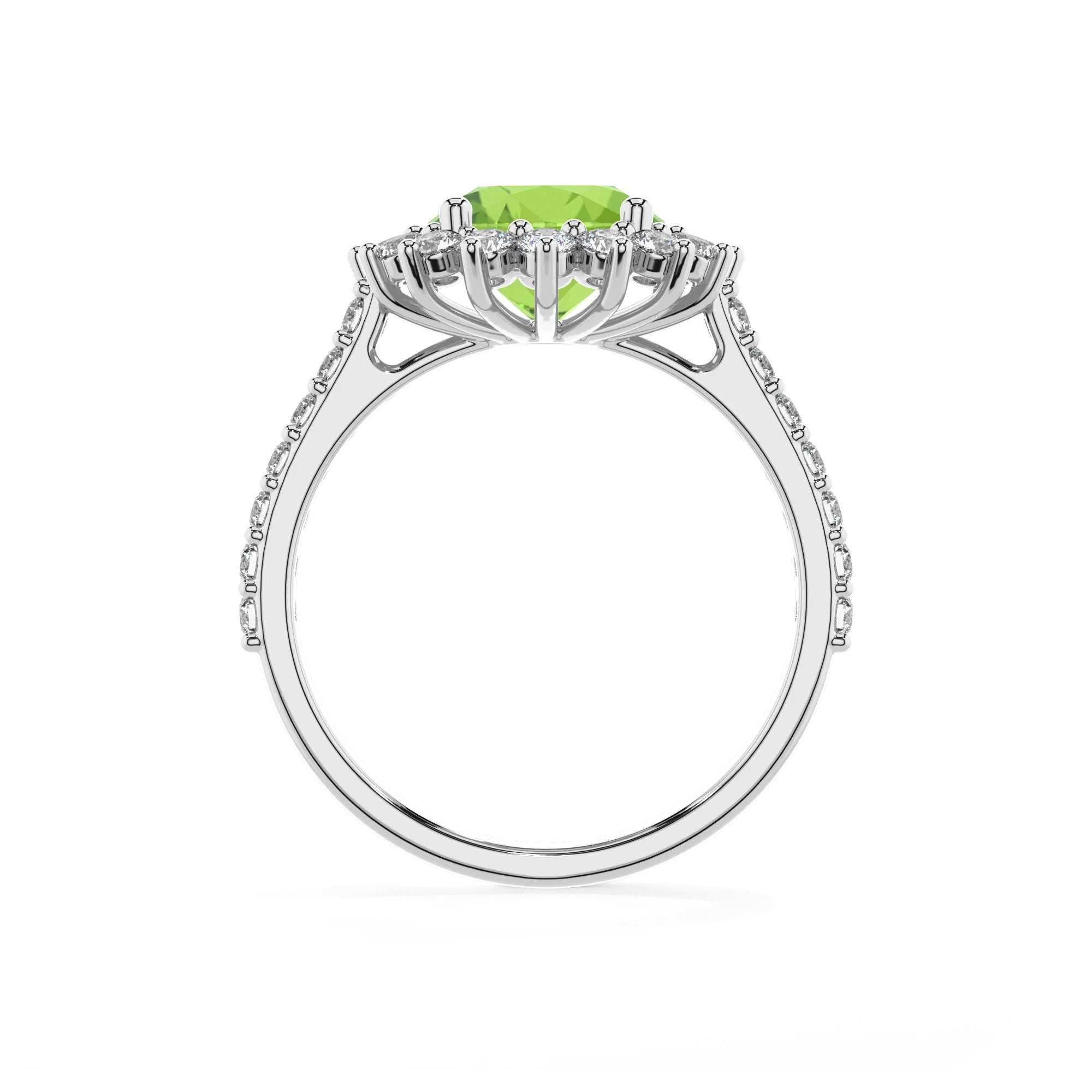 natural peridot round solitaire rings in white gold 