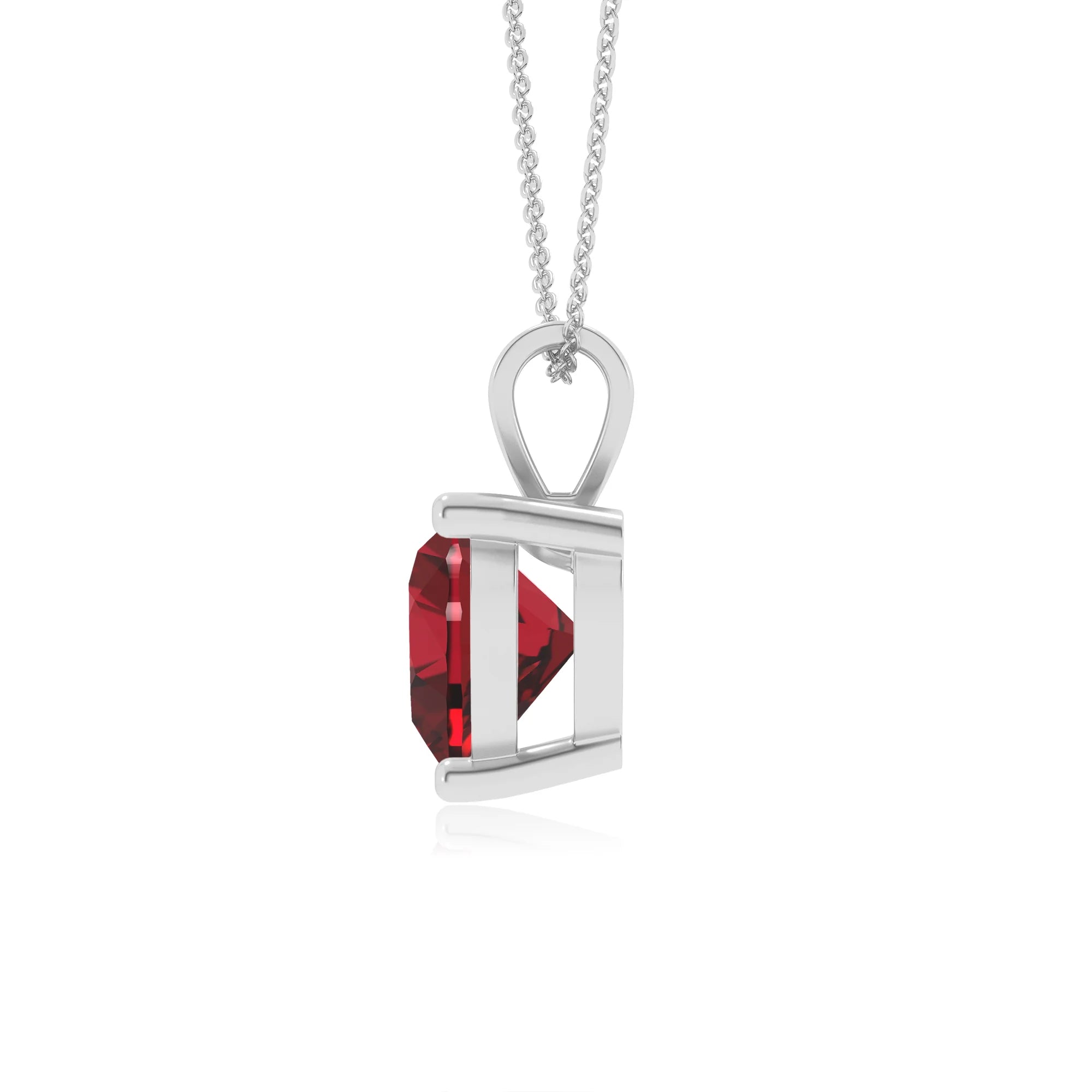 lab grown ruby heart solitaire v-bale necklaces in white gold 