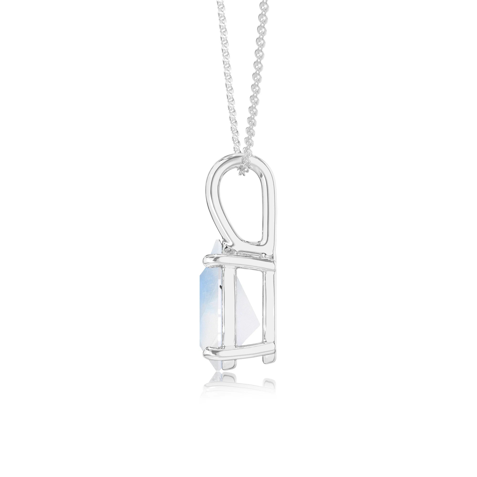 natural rainbow-moonstone pear solitaire necklaces in white gold 